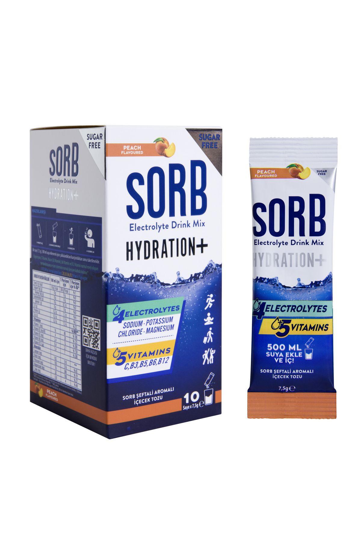 SORB - Sugar Free - Elektrolit, Vitamin Ve Mineral İçecek Tozu- Peach - 10 Stick Saşe Içerir.