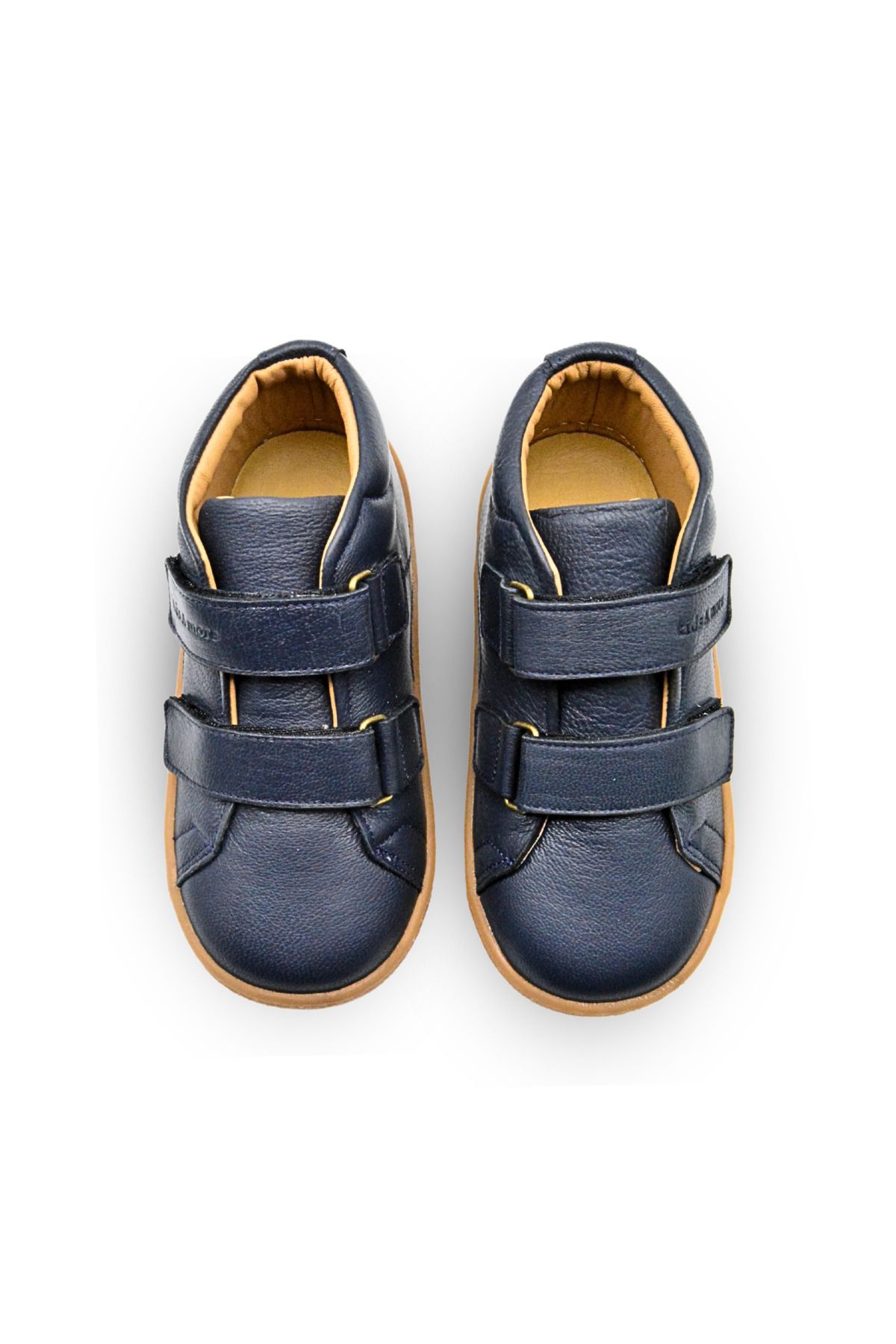 kids A more-Boys' Anatomical Sole Genuine Leather Barefoot Boots - Double Velcro, Navy Blue 7