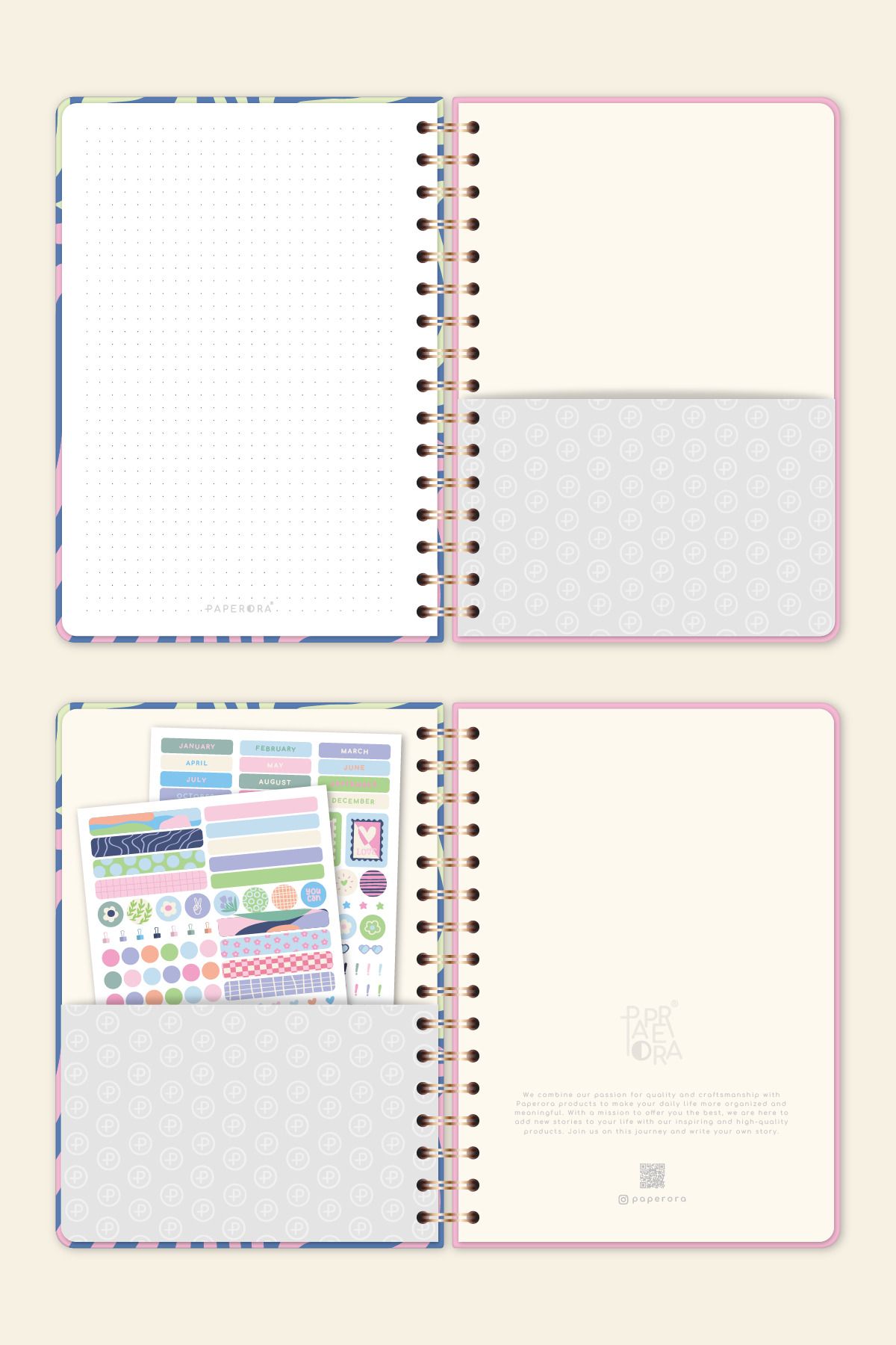 PAPERORA-A5 Spiralbound - Προγραμματιστής με μονομαθητικές σελίδες χρώματος χωρίς χρονικότητα 6