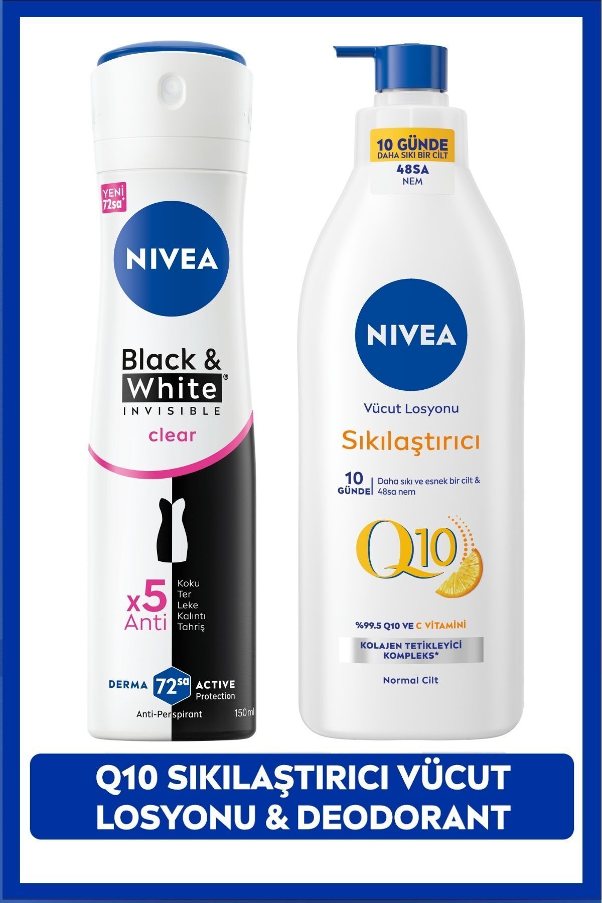 NIVEA Deodorant Black&White Clear 150ml Q10 Sıkılaştırıcı Ve Losyonu 400ml SAKLI G