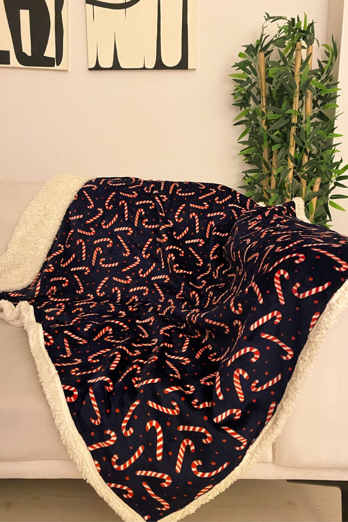 DOFİ-Dofi Navy Blue Christmas Patterned Tv Blanket – 120X130 cm Warm and Stylish Comfort 2