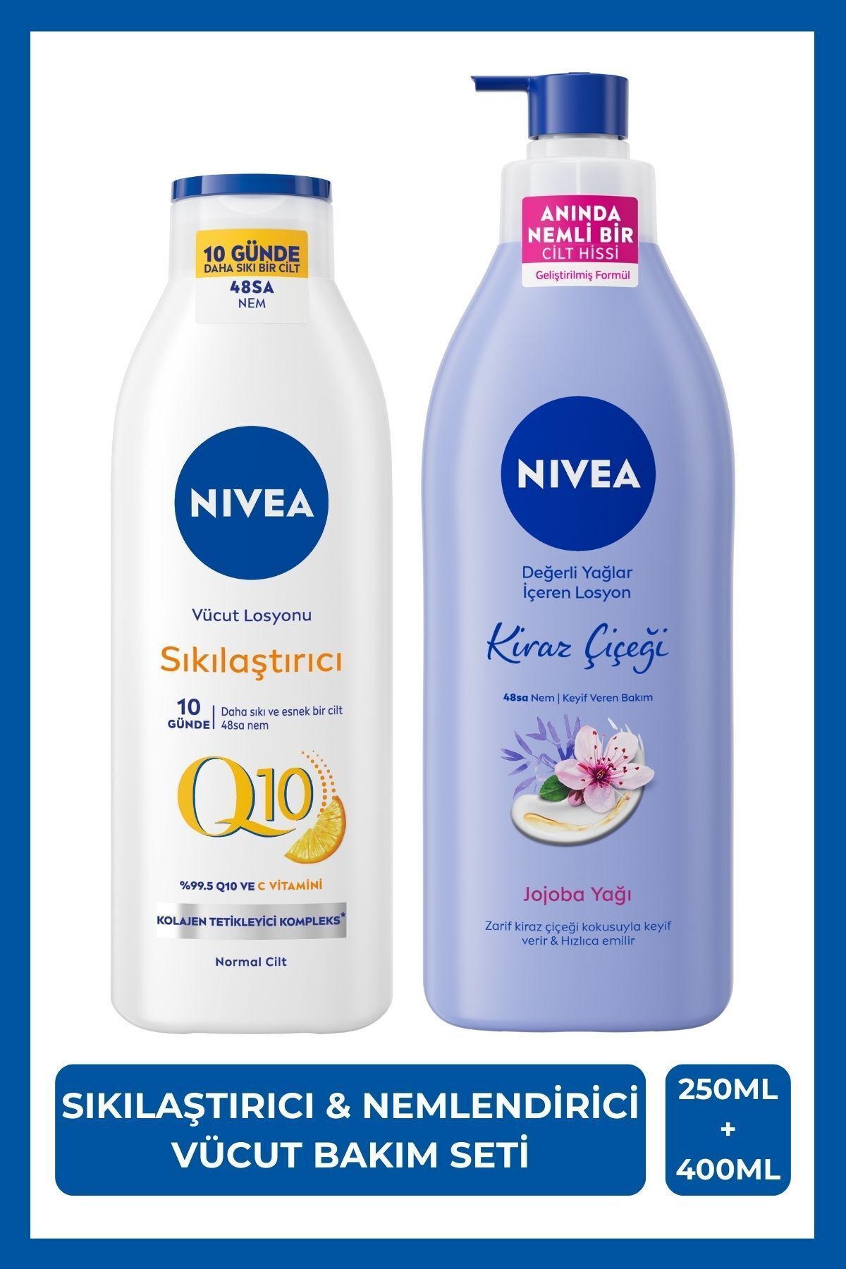 NIVEA C Vitamini İçeriği İle Yoğun Nemlendirici,Sıkılaştırıcı Vücut Losyonu ve Kiraz Çiçeği Vücut Losyonu