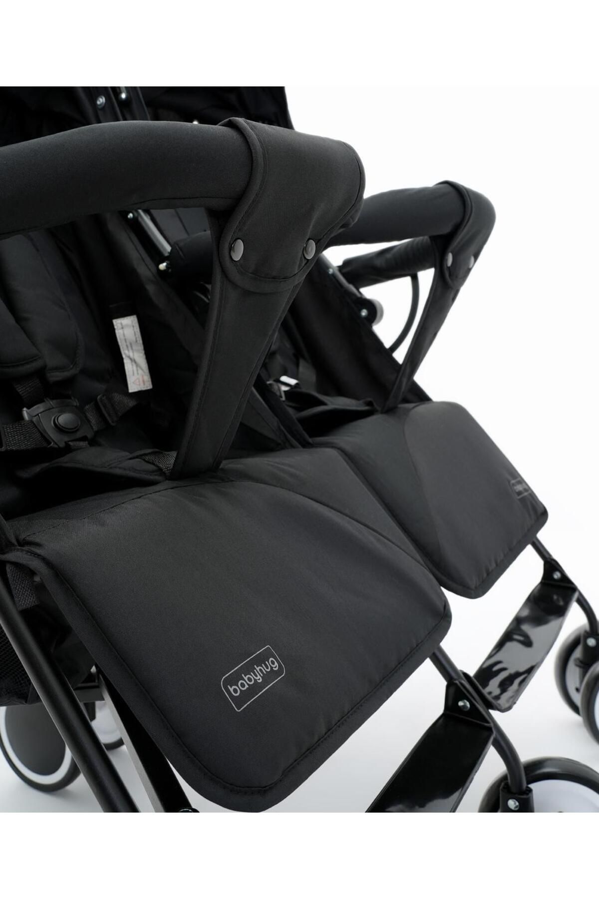 Babyhug-Babyhug Deuce Twin Stroller with UV Canopy, Swivel Wheels & Multi-Recline for 0-3 Years - Black 6