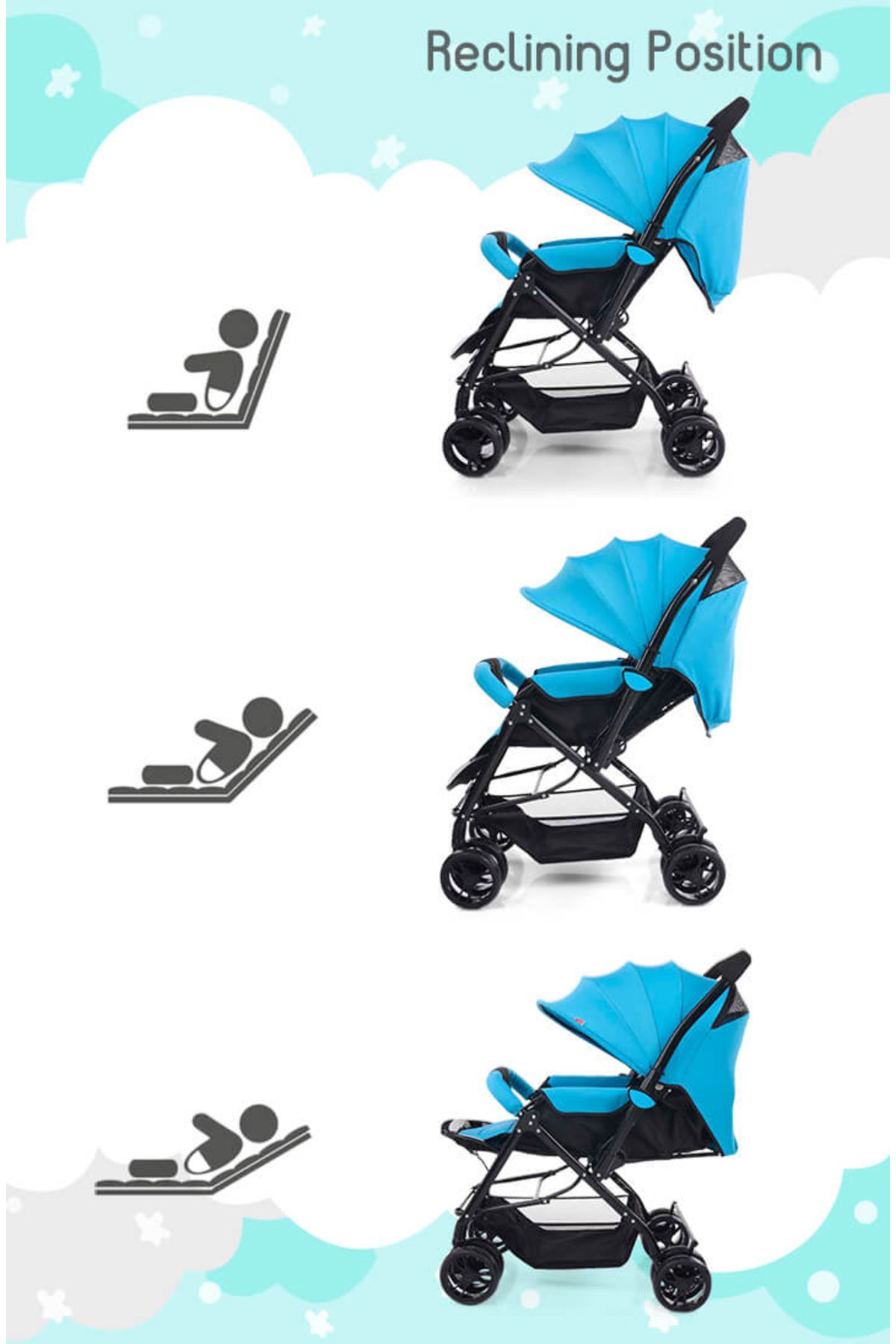 Babyhug-Symphony Stroller with Reversible Handle, Mosquito Net, Multi-Recline - 0 to 3 Years - Blue 4