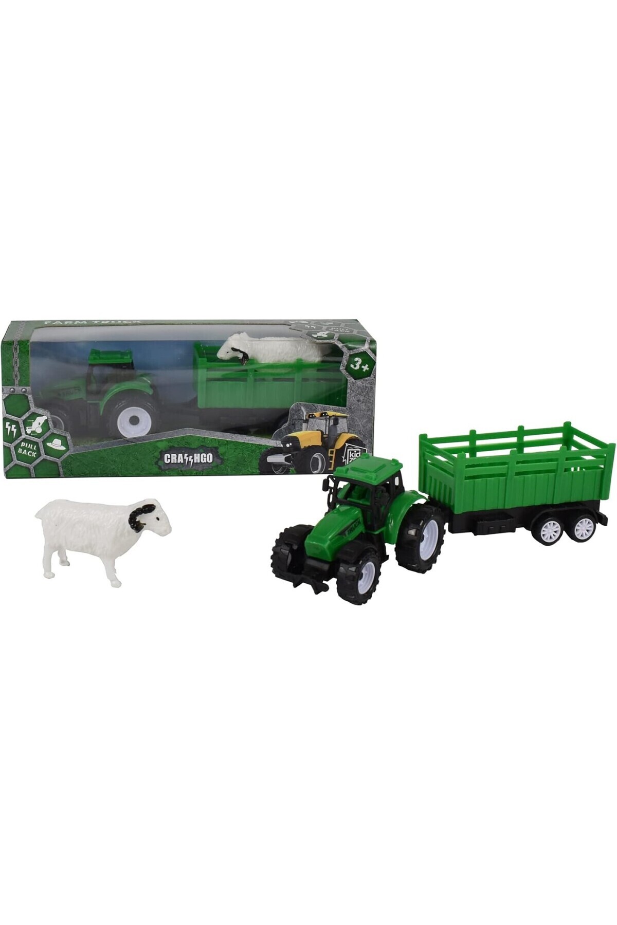 Brother Toys Yüksek Kaliteli Römork'lu Oyuncak Traktör Çek Bırak Kuzu Taşıyan Çiftlik Traktörü 21 Cm.