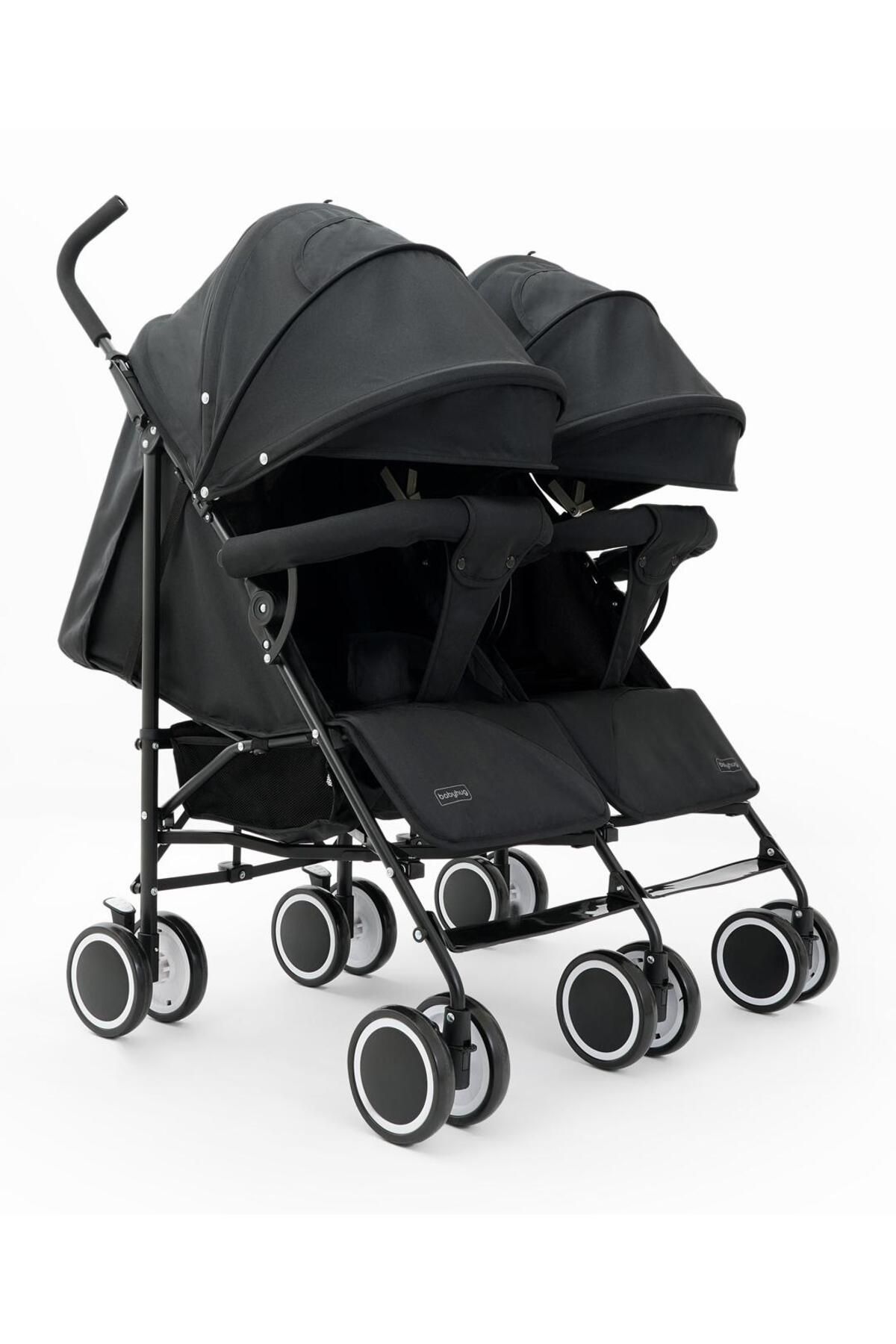 Babyhug-Babyhug Deuce Twin Stroller with UV Canopy, Swivel Wheels & Multi-Recline for 0-3 Years - Black 1