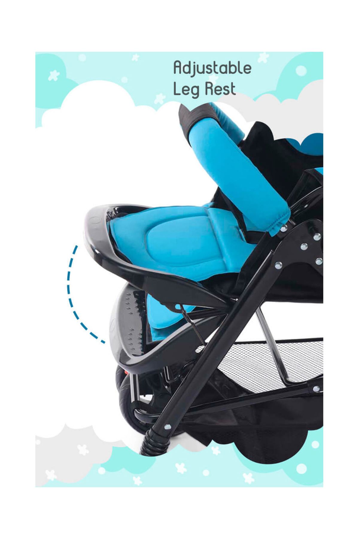 Babyhug-Symphony Stroller with Reversible Handle, Mosquito Net, Multi-Recline - 0 to 3 Years - Blue 7
