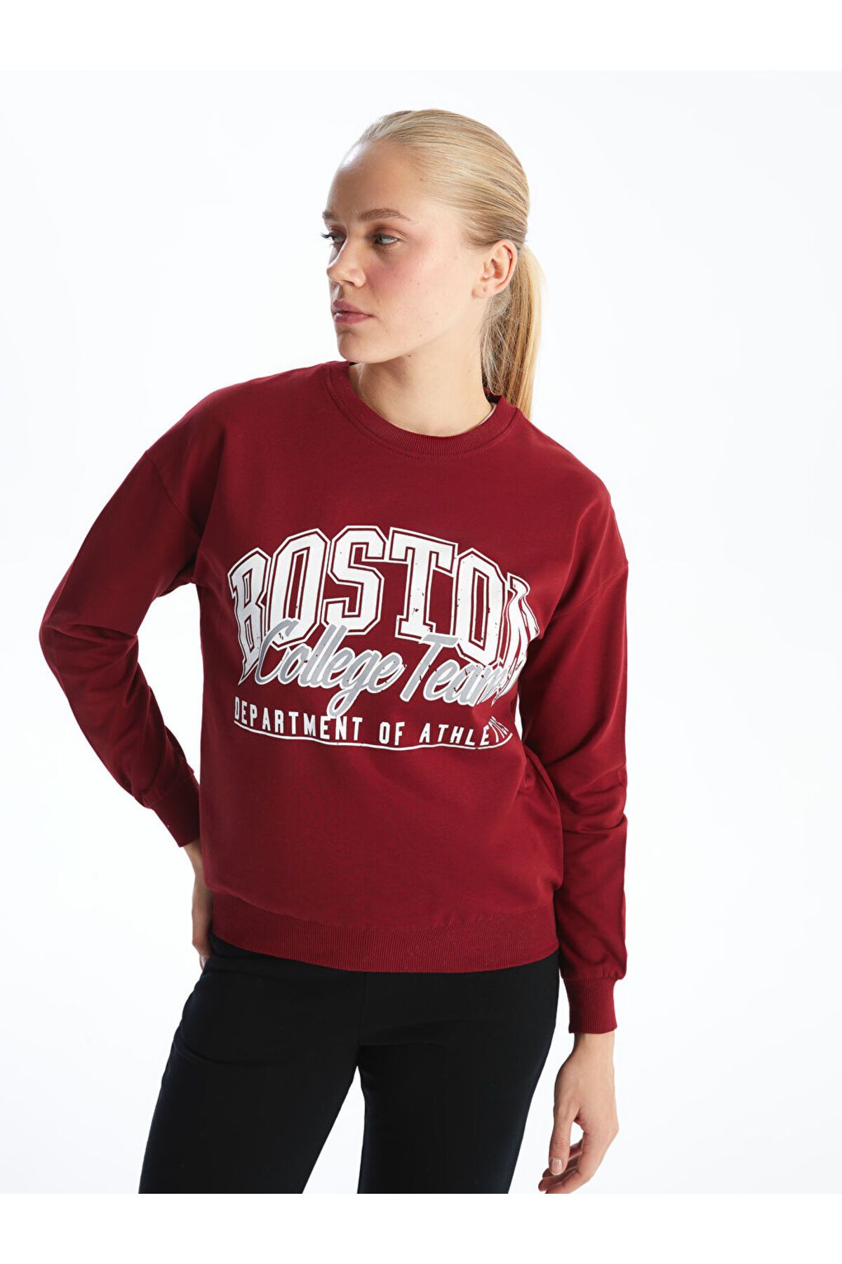 LC Waikiki Bisiklet Yaka Baskılı Kadın Sweatshirt