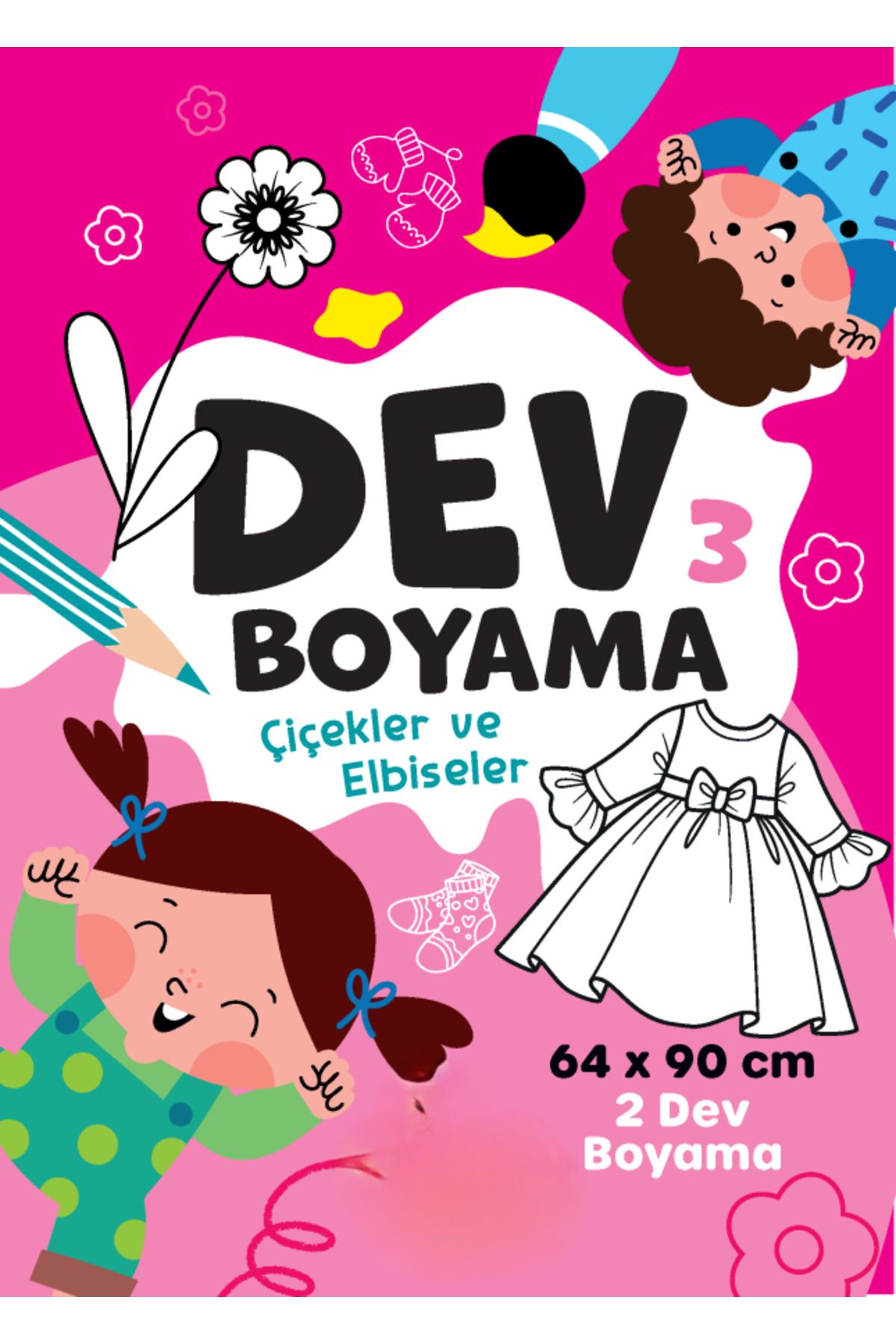 Çamlıca Yayınları DEV BOYAMA 3  KİTABI 64X90 CM  (Çiçekler ve Elbiseler)