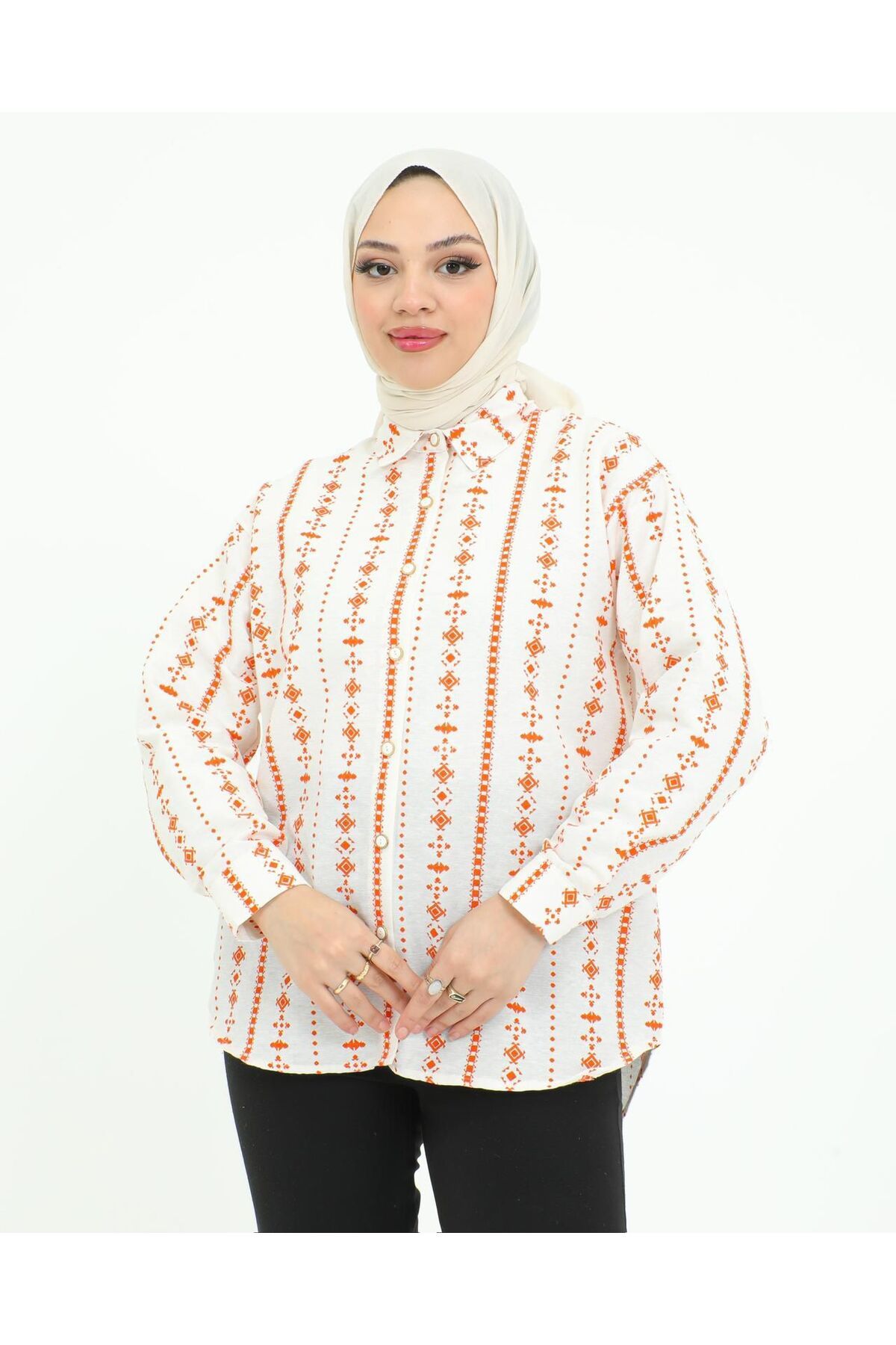 moda civinx-Modest Shirt - Orange - Relaxed fit 1