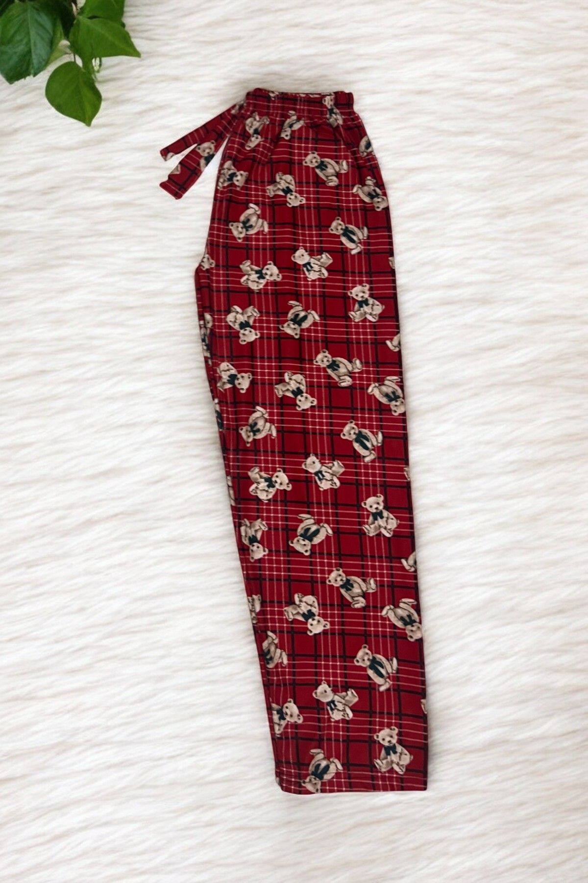 SİERNA Kurdeleli Ekose Kadın Pijama Altı Süet Kumaş srn-004167