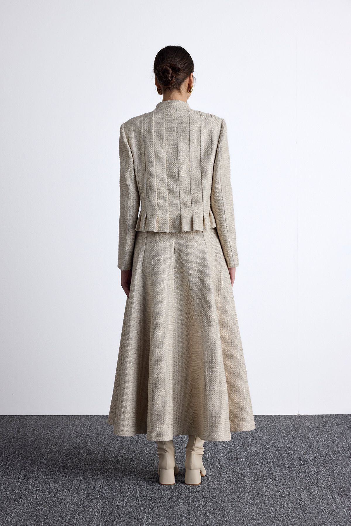 Manuka-Beige Textured and Buttoned Jacket 7