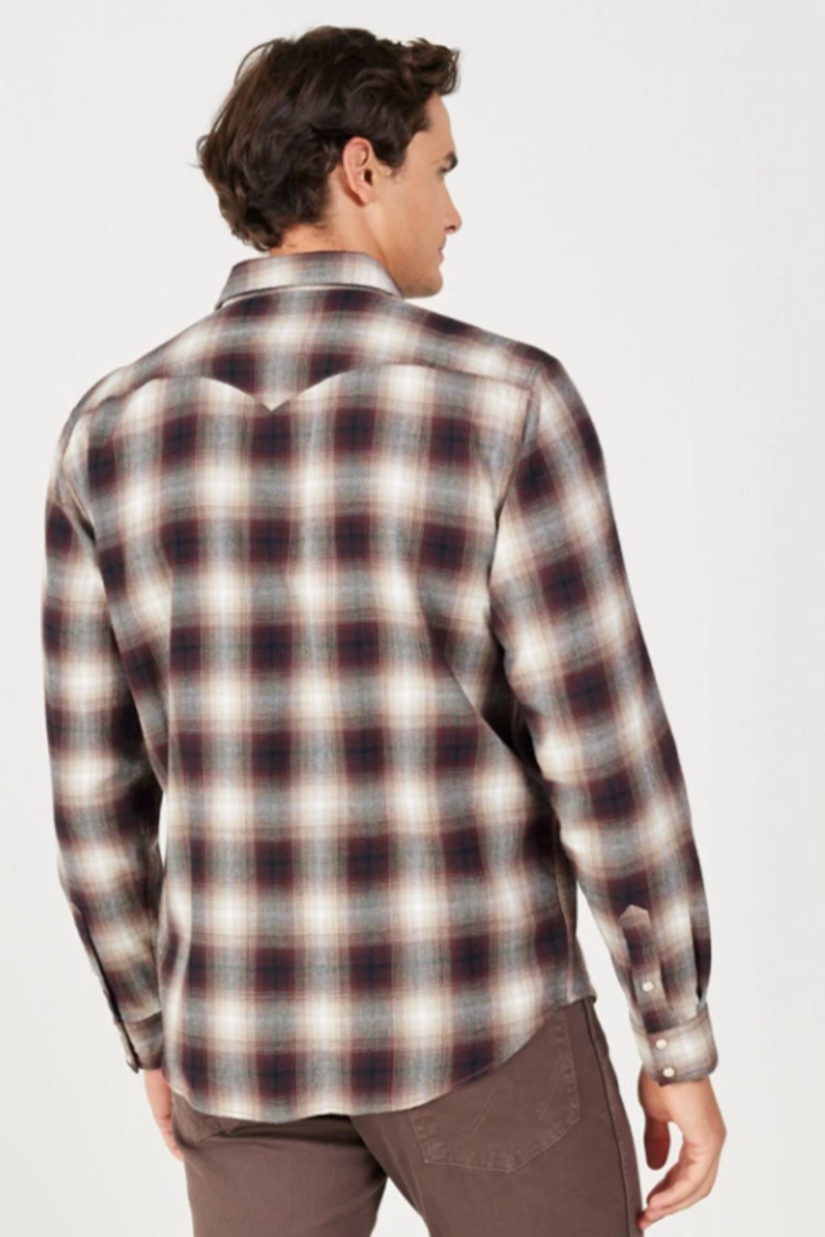 پیراهن / بلوز دکمه دار قرمز مردانه W556B3H68 Bordeaux Krem Karel با Wrangler