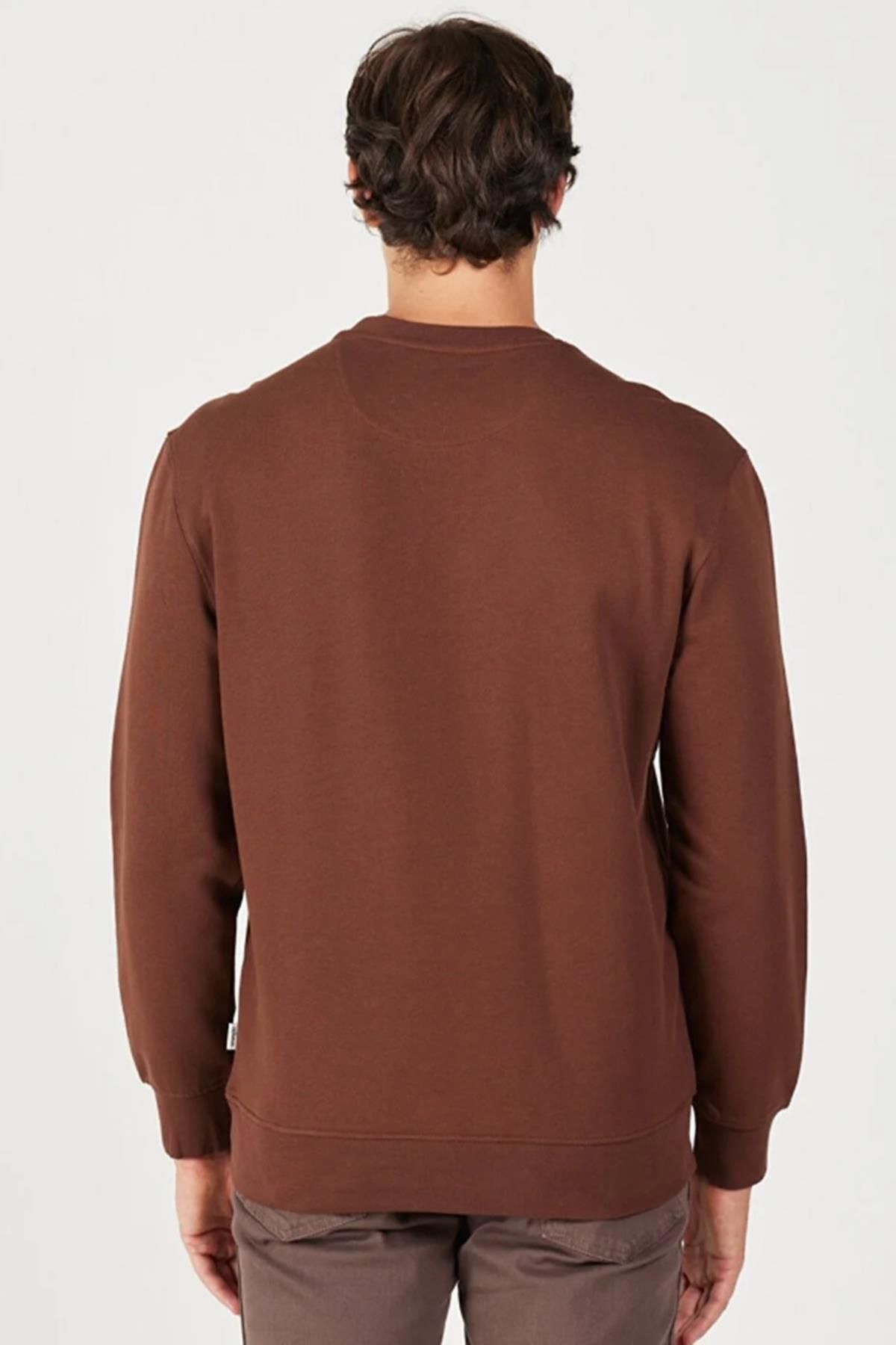 سویشرت چند رنگ مردانه W646H1H44 یقه دوچرخه طرح دار قهوه ای عرق Wrangler