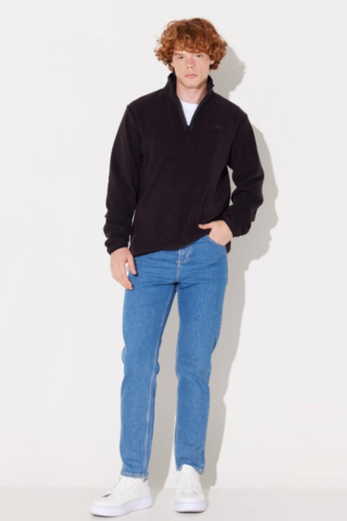 سویشرت مشکی مردانه سیاه L232381001 Half Zipper Fisherman Collar Polar Lee
