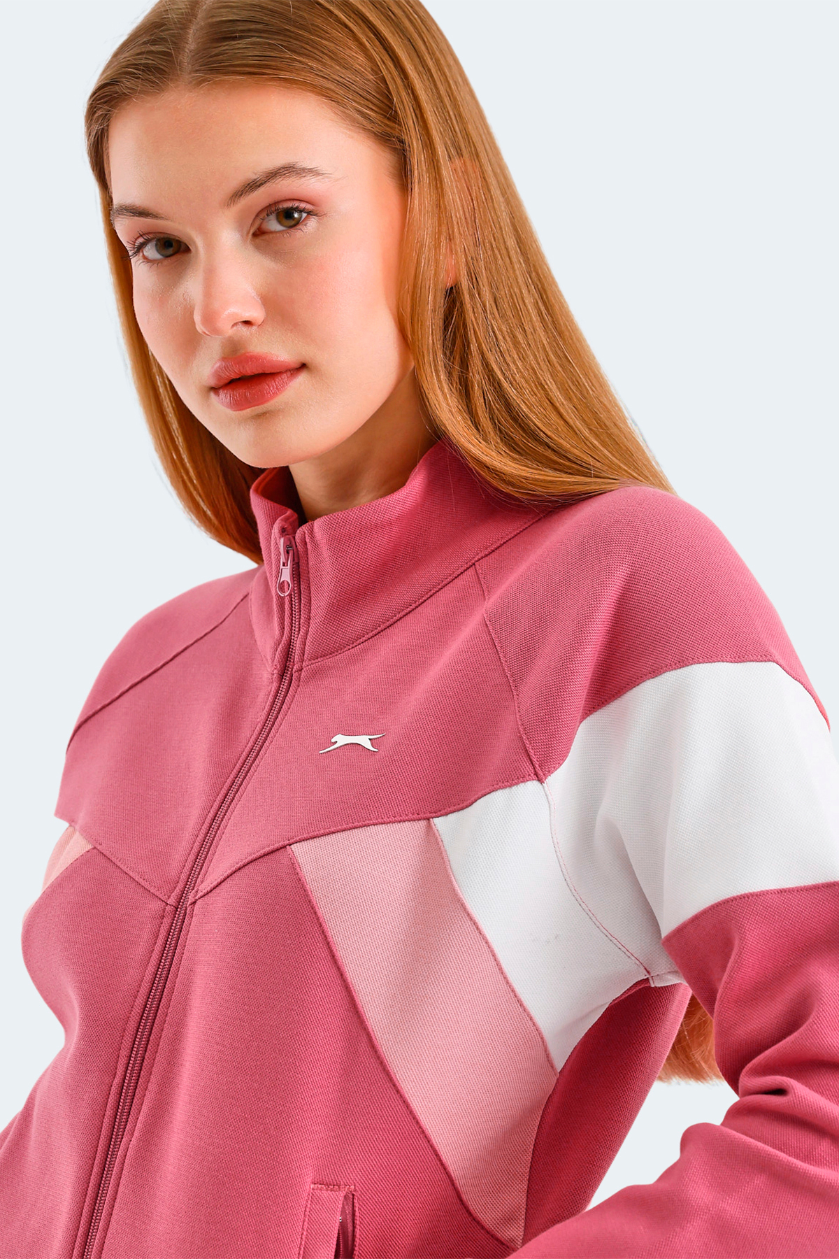 Slazenger VICTORY Kadın Fermuarlı Dik Yaka Cepli Gül Sweatshirt görsel 4