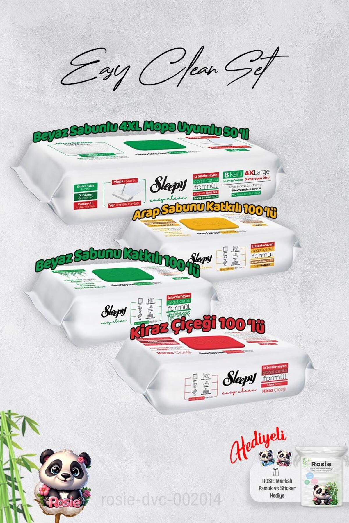 Sleepy Arap Sabun, Kiraz, Beyaz Sabun ve 4 XL 50'li Beyaz Sabunlu Mop Yüzey Temizlik Havlusu Hediye