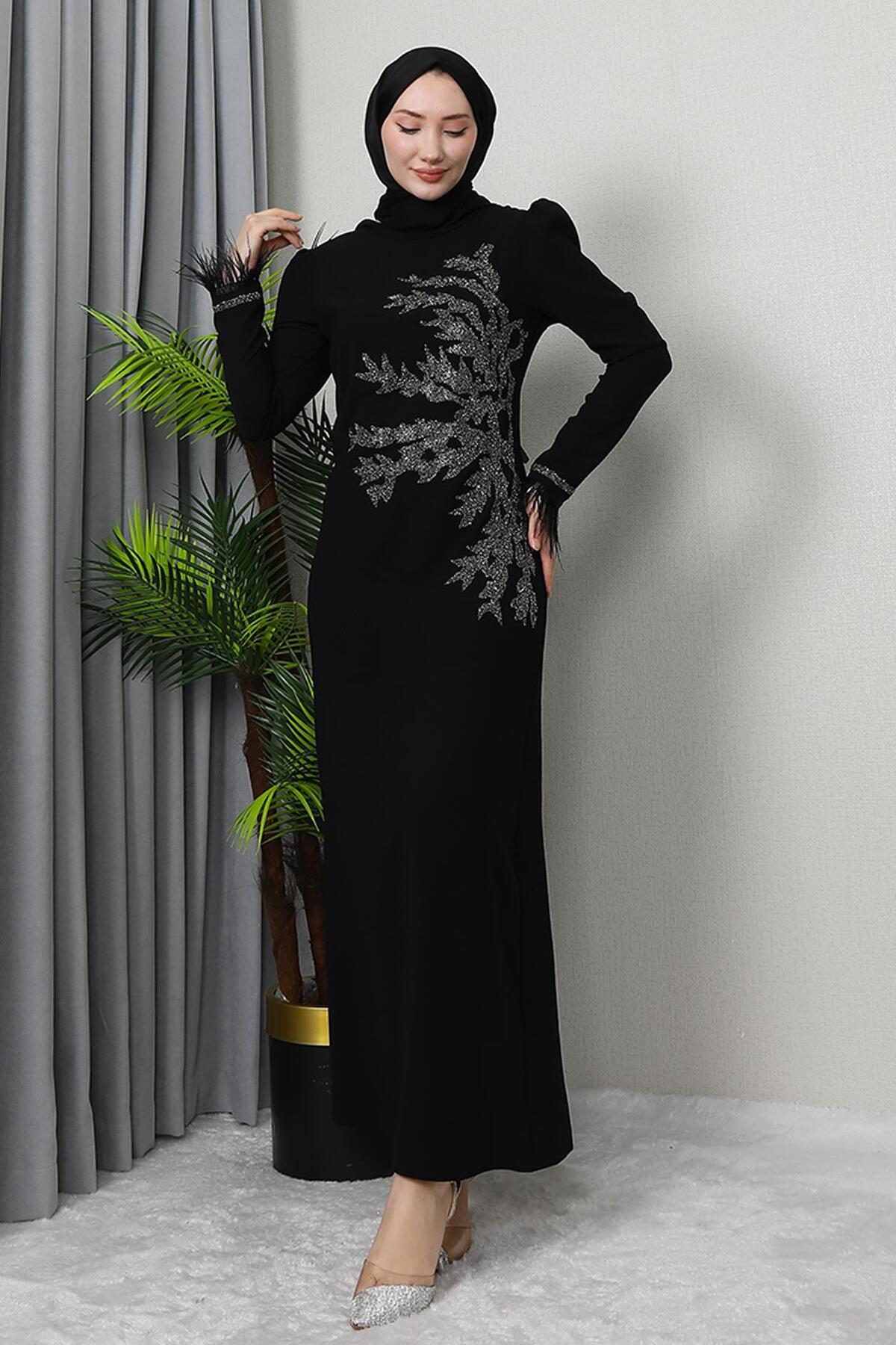 GİZ AGİYİM  Miyaser Tesettür Elbise Siyah - Görsel 4