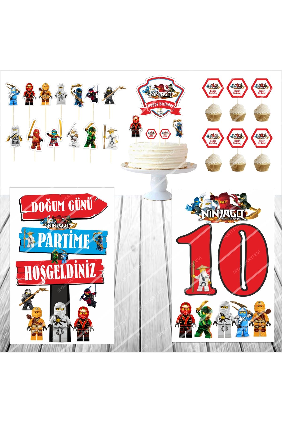 SİYAH PARTİ EVİ Ninjago 10 Yaş Doğum Günü Pasta Süsü Masa Maketi Seti