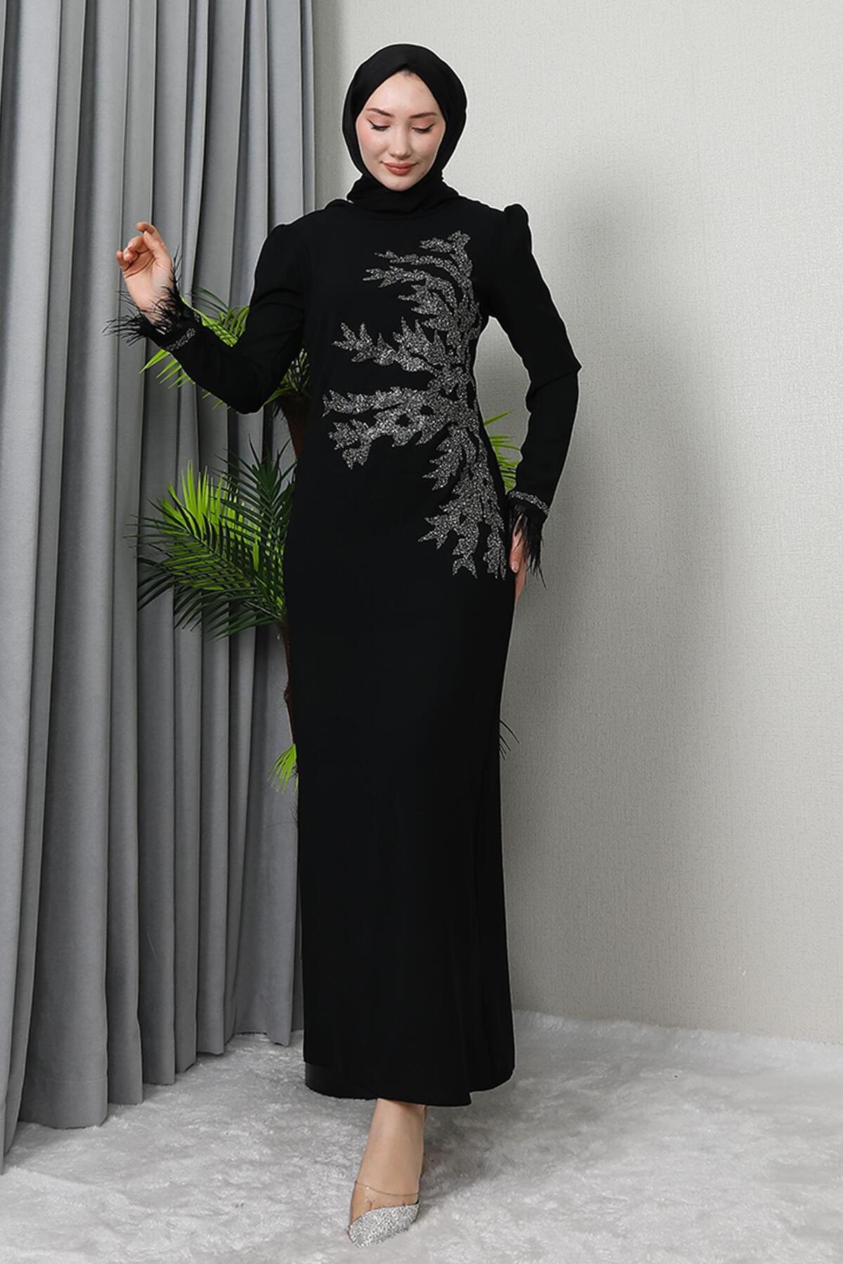 GİZ AGİYİM  Miyaser Tesettür Elbise Siyah - Görsel 6