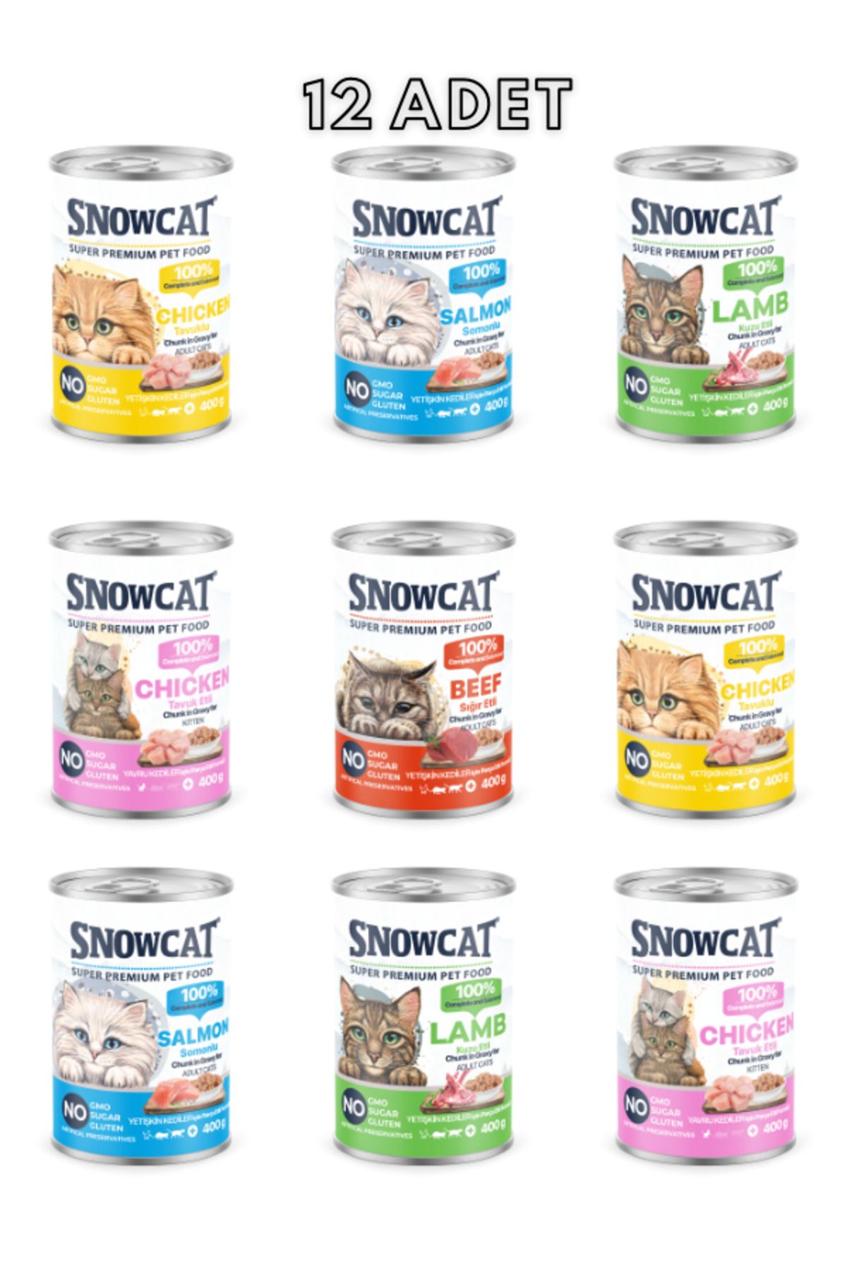 Snow Cat Premium Parça Etli Karışık Kedi Konservesi 12 Adet*400 G