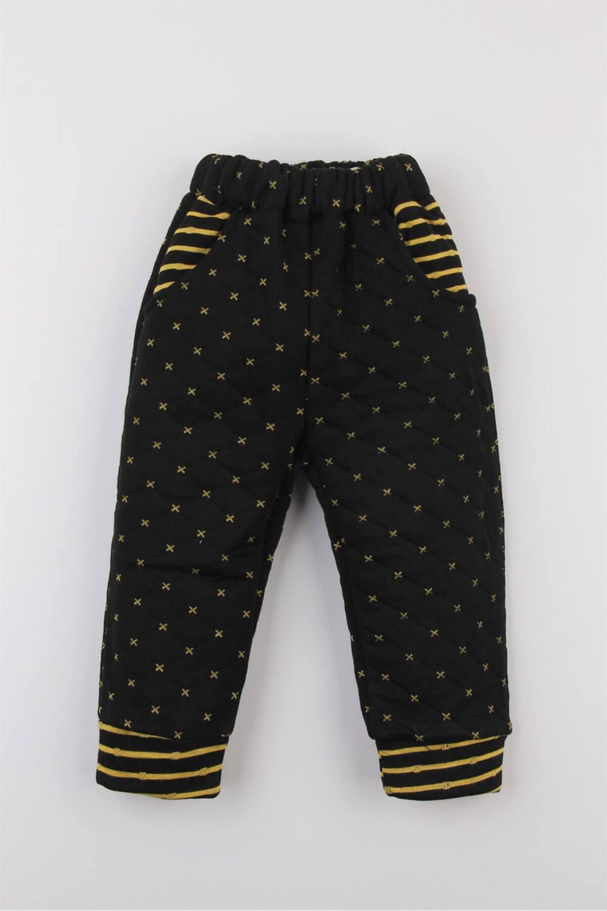 Mini Ropa-Quilted Pocketed Black Winter Baby Kids Trousers Sweatpants Thick Single Bottom Nursery Sweatpants Pajamas 1