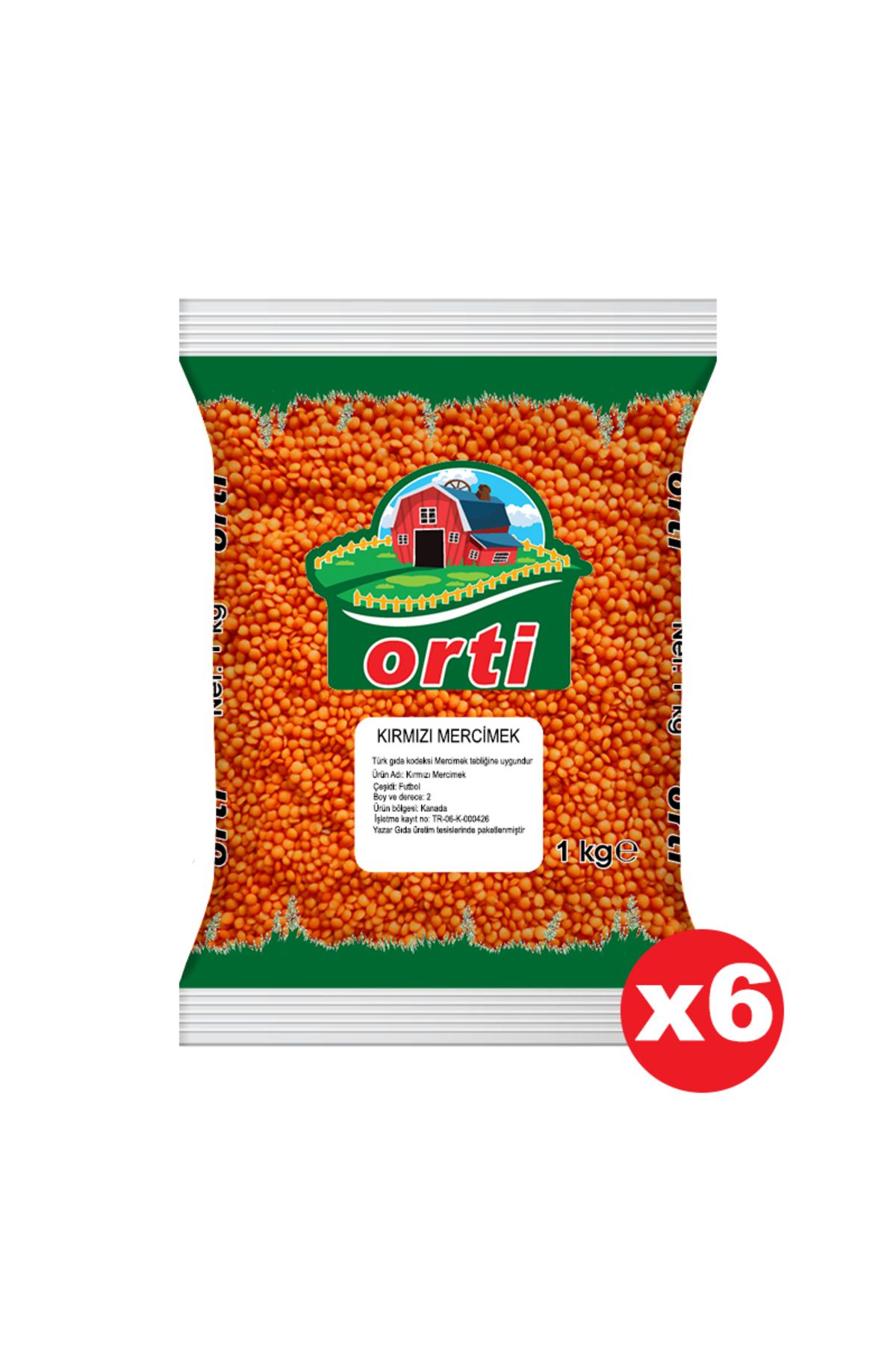 orti Kırmızı Mercimek 1 Kg. x 6 Adet