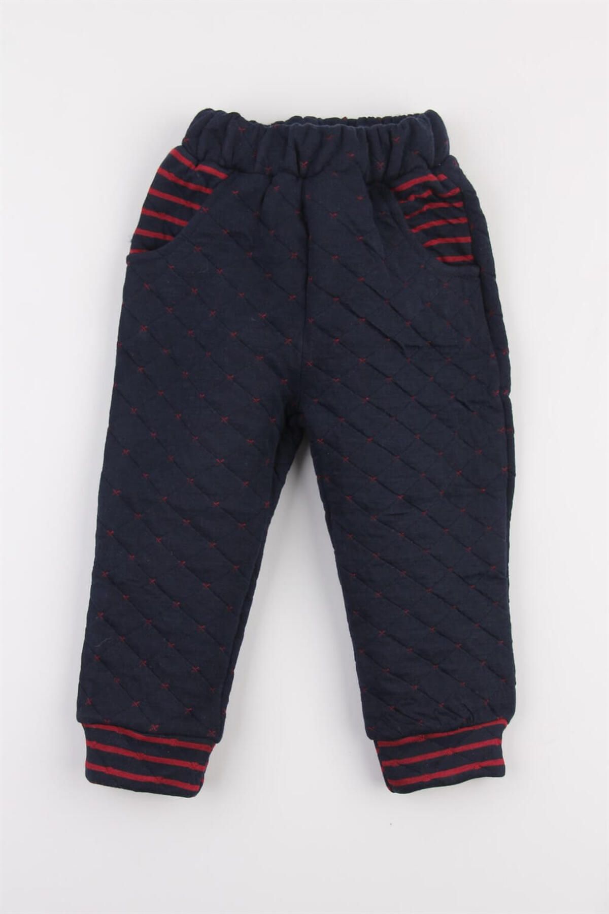 Mini Ropa-Quilted Pocketed Navy Blue Winter Baby Kids Pants Sweatpants Thick Single Bottom Nursery Sweatpants Pi 1