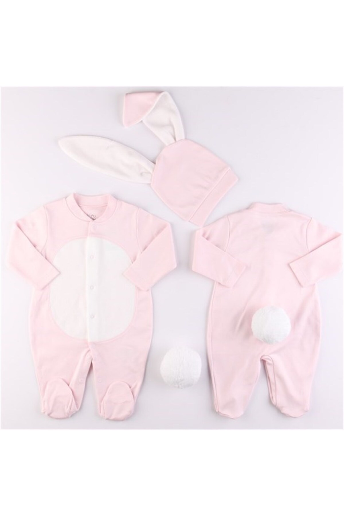 Mini Ropa Pembe Renk Bebek Tavşan Ponponlu Tavşan Kulaklı Tulum Bebek Hediyesi Bebek Fotoğtaf Çekimi Ürünü fotoğrafı 2 (önizleme)