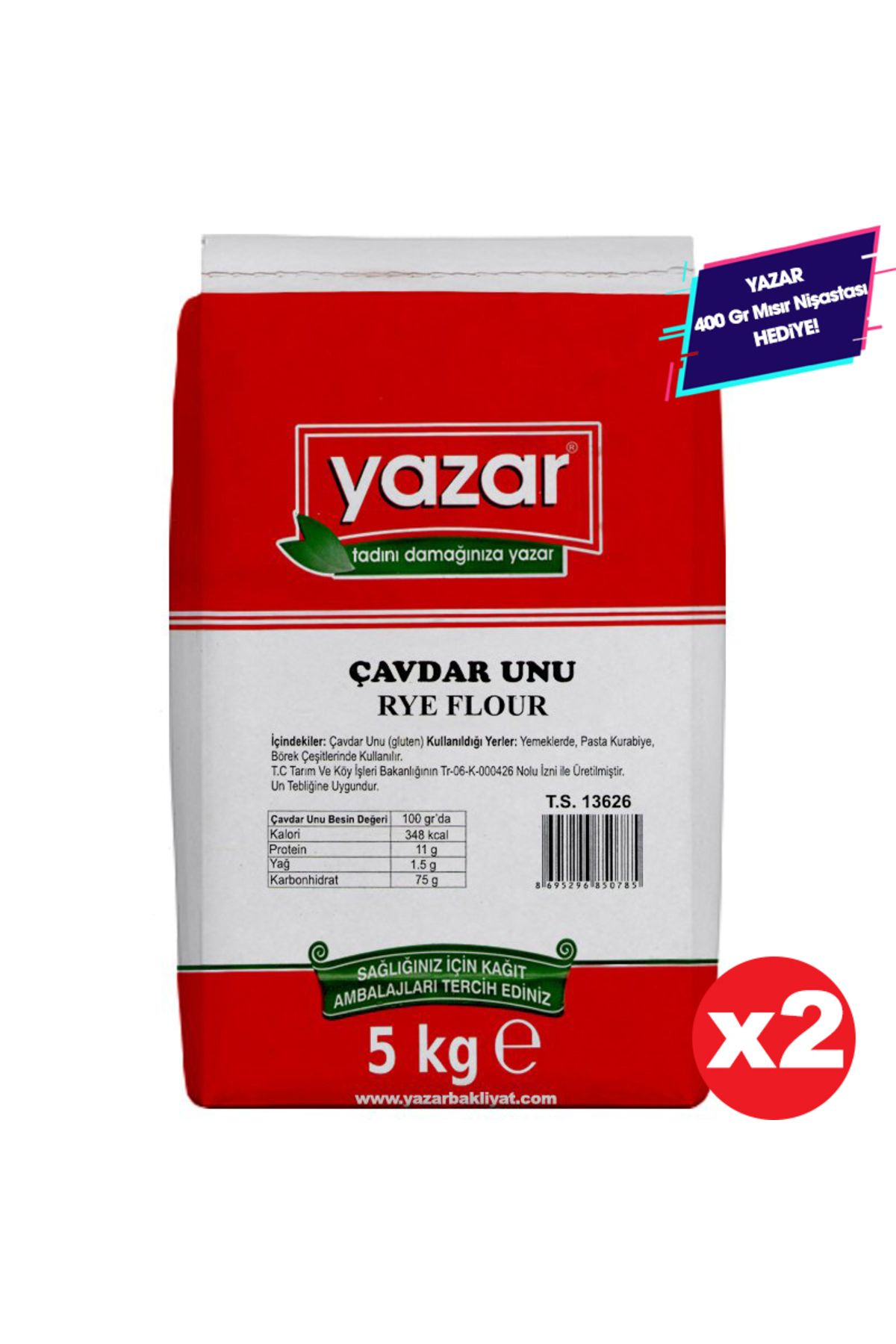 YAZAR 5 Kg X 2 Paket Çavdar Unu