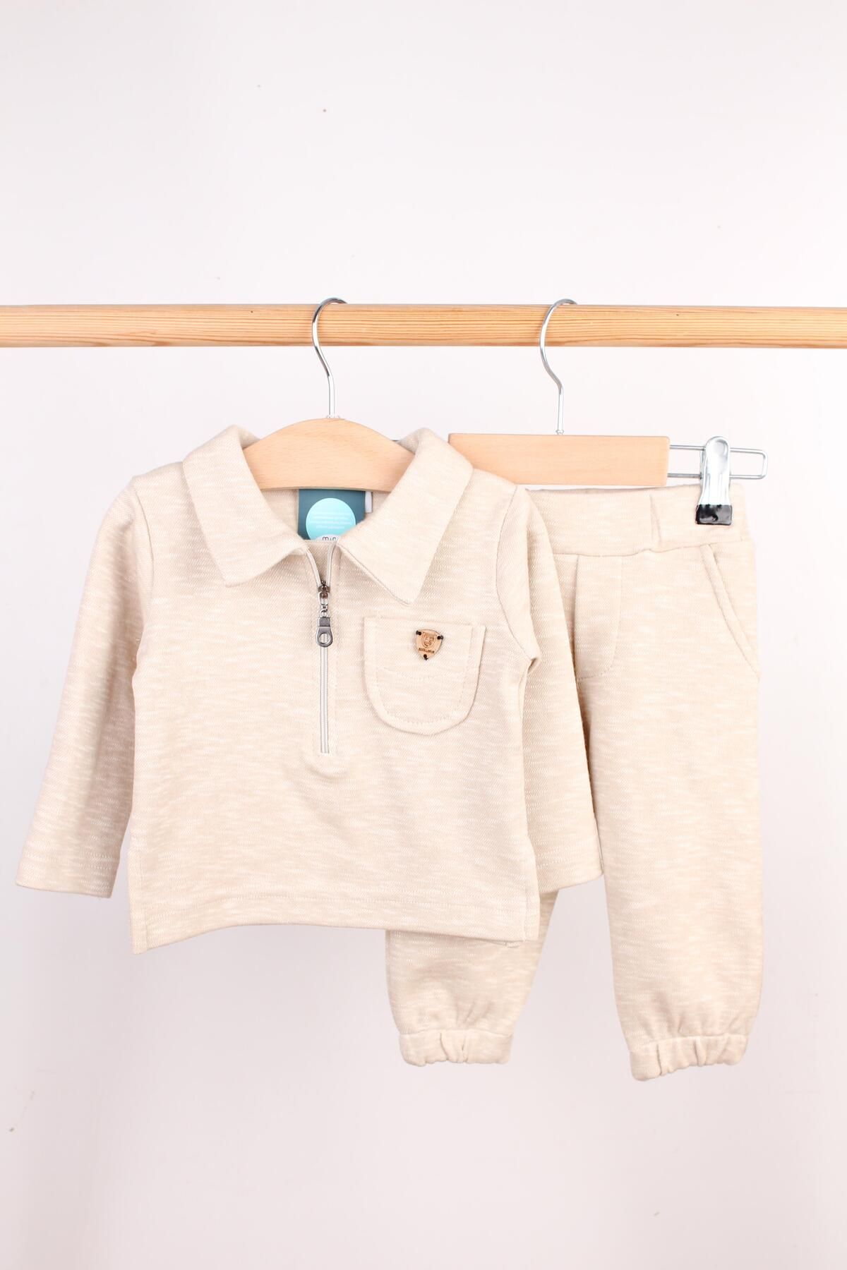 Mini Ropa-Polo Neck Zippered Double Baby Set - Pants and Sweat 1