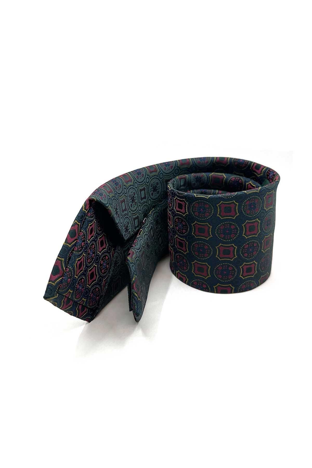 Kravatkolik-Classic Tie with Green Motif Pattern Handkerchief Kk12956 5