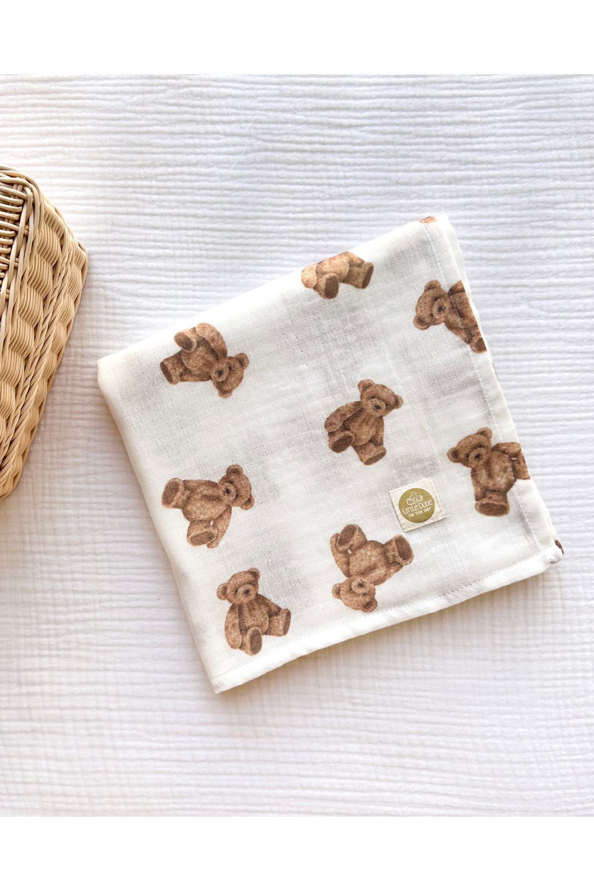 Genel Markalar Organik Pamuk Çift Katlı Teddy Bear Desenli Müslin Örtü - 100*100 fotoğrafı 3 (önizleme)