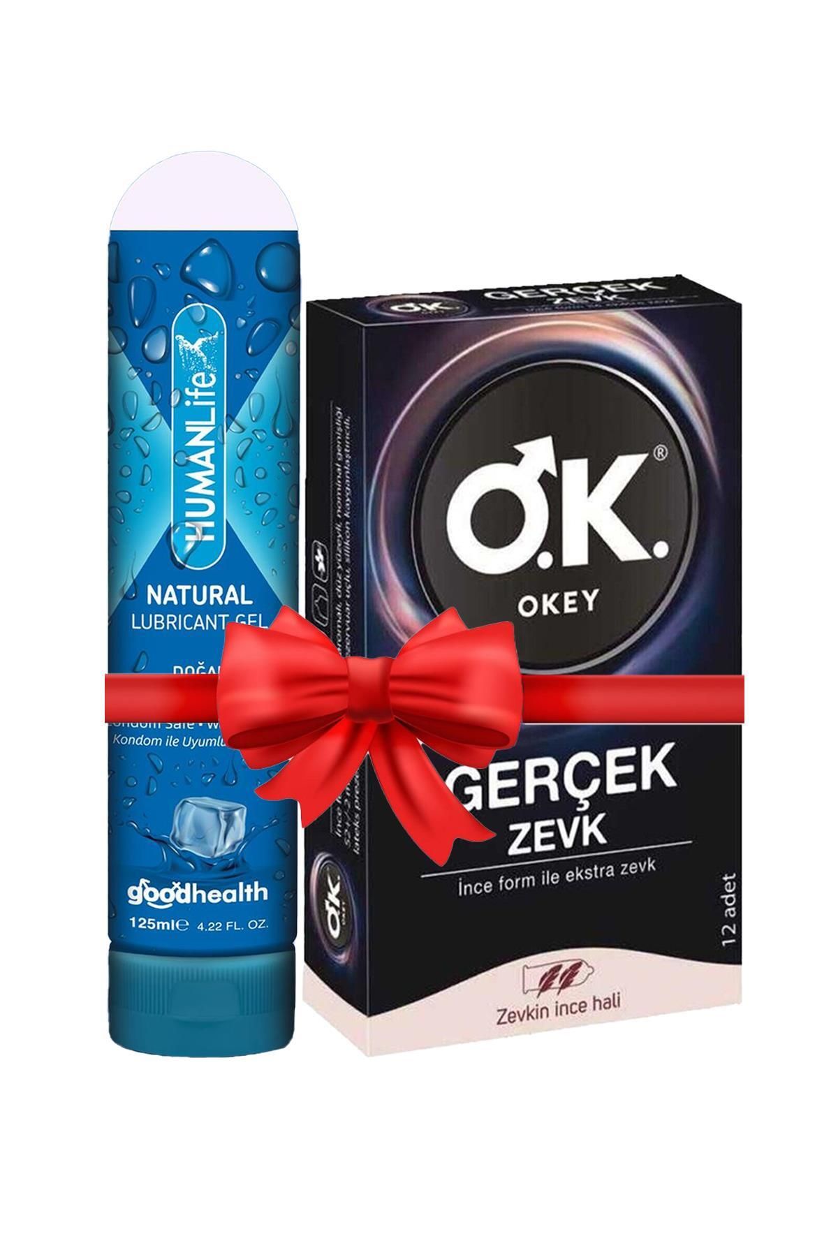 Okey Prezervatif Gerçek Zevk 12'li + HumanLife 125 ml Doğal Kayganlaştırıcı Jel Lubricant