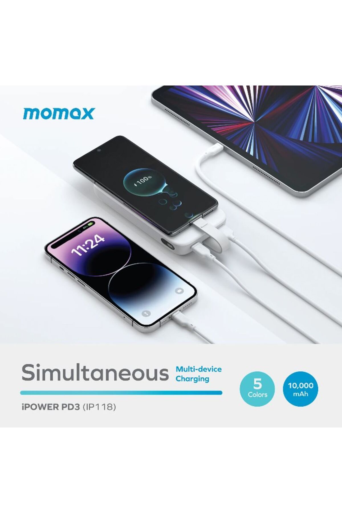 Momax-باور بانك اي باور PD3 10000 مللي أمبير 22.5 واط - أزرق 4