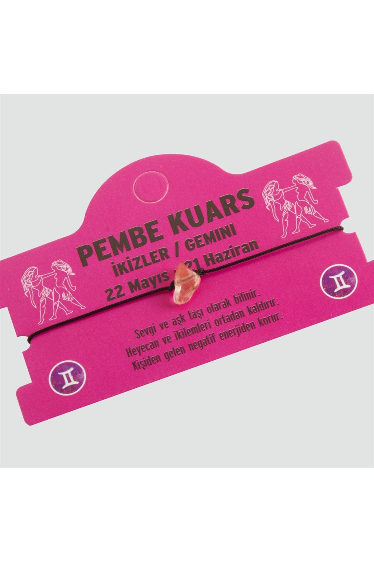 BEEMU Pembe Kuars Doğal Taşlı İkizler Burç Bileklik - DL0101