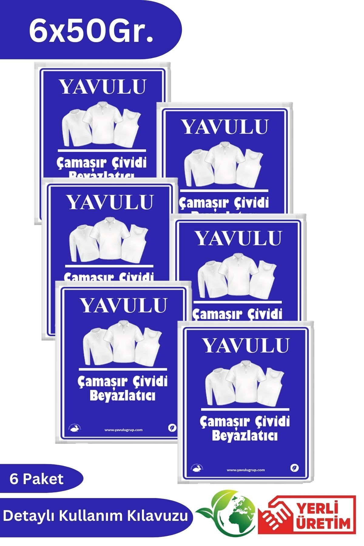 yavulu Çamaşır Çividi Mavi Toz Çivit Çamaşır Beyazlatıcı Çamaşır Çiviti 6 Paket 50Gr