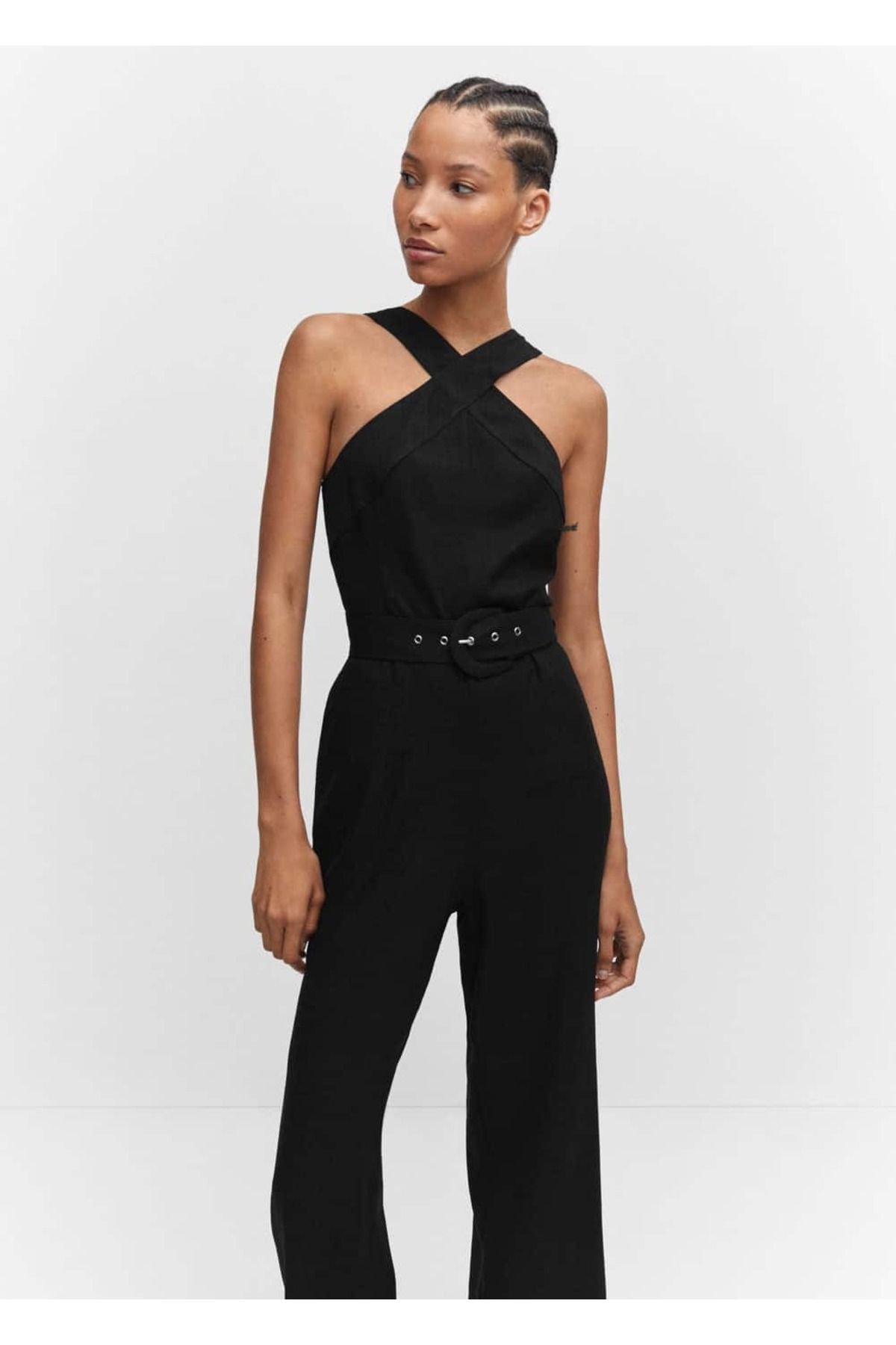 MANGO Woman-Fékes galléros derék jumpsuit 1