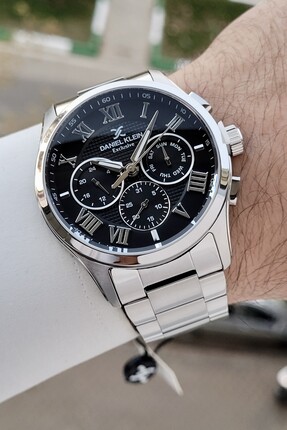 Daniel Klein Kadranı Siyah Kordonu Gümüş Renk 45 mm Erkek Kol Saati