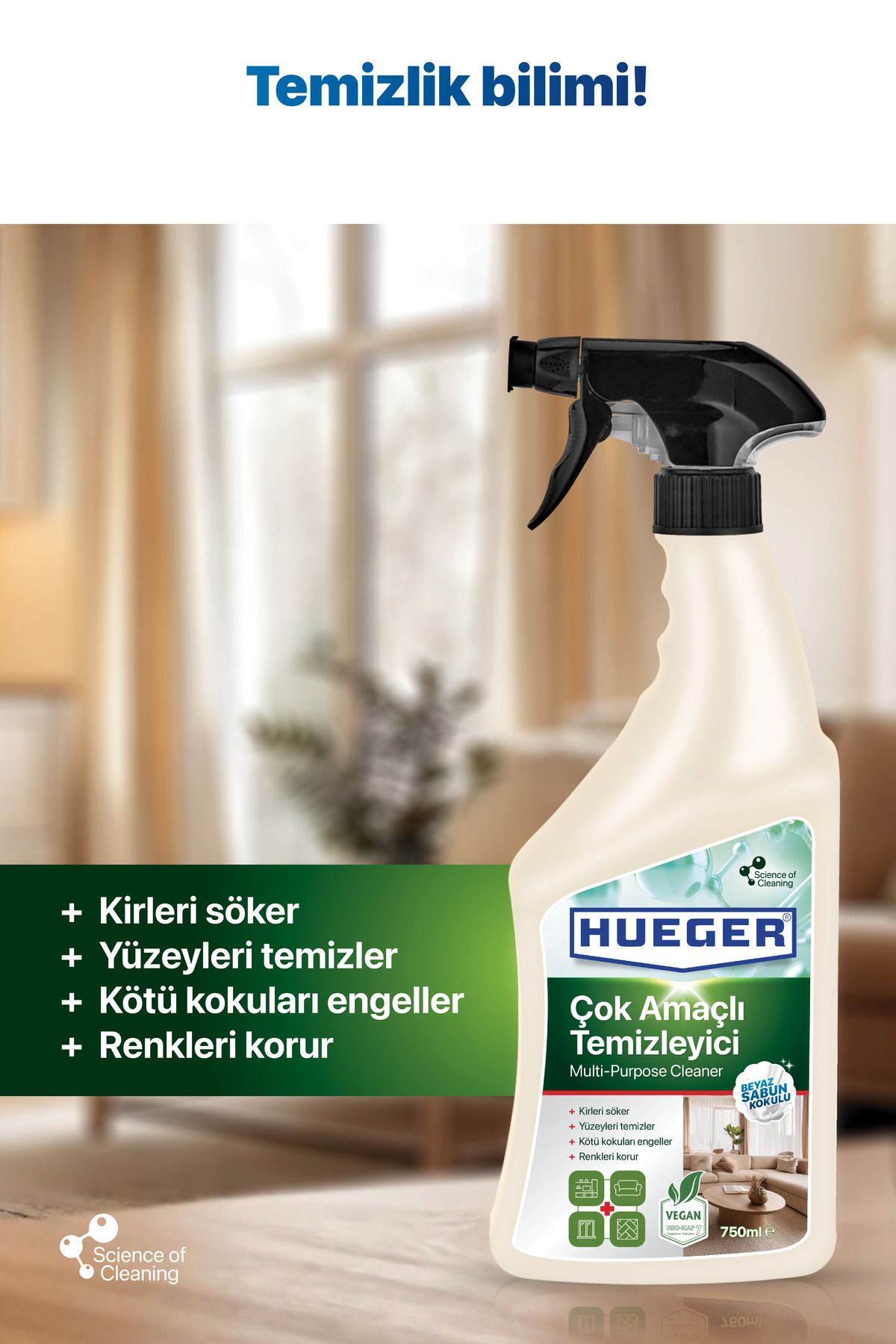 Hueger-Detergent multifuncțional vegan – Set de 3 produse de curățare puternice cu capete de spumă și pulverizare, cu parfum de săpun alb 5
