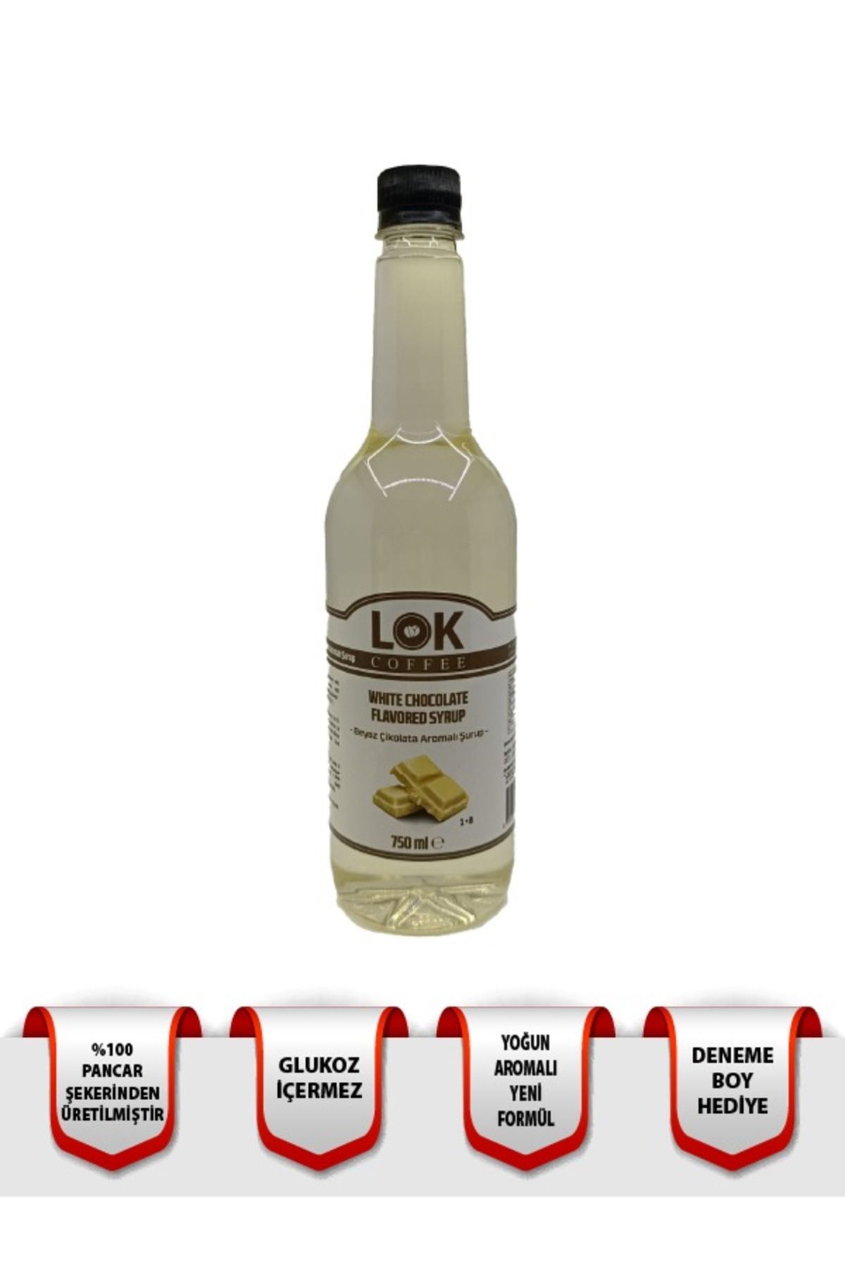 LOK COFFEE % 100 ŞEKER BEYAZ ÇİKOLATA AROMALI KAHVE ŞURUBU 750 ML