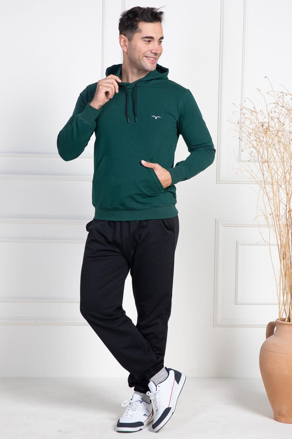 Mecit Pijama Set De Pijamale Pentru Bărbați Mecit 2975 Verde 100% Bumbac Cu Glugă, Model Sport, Mărime Mare Masculin - 2XL