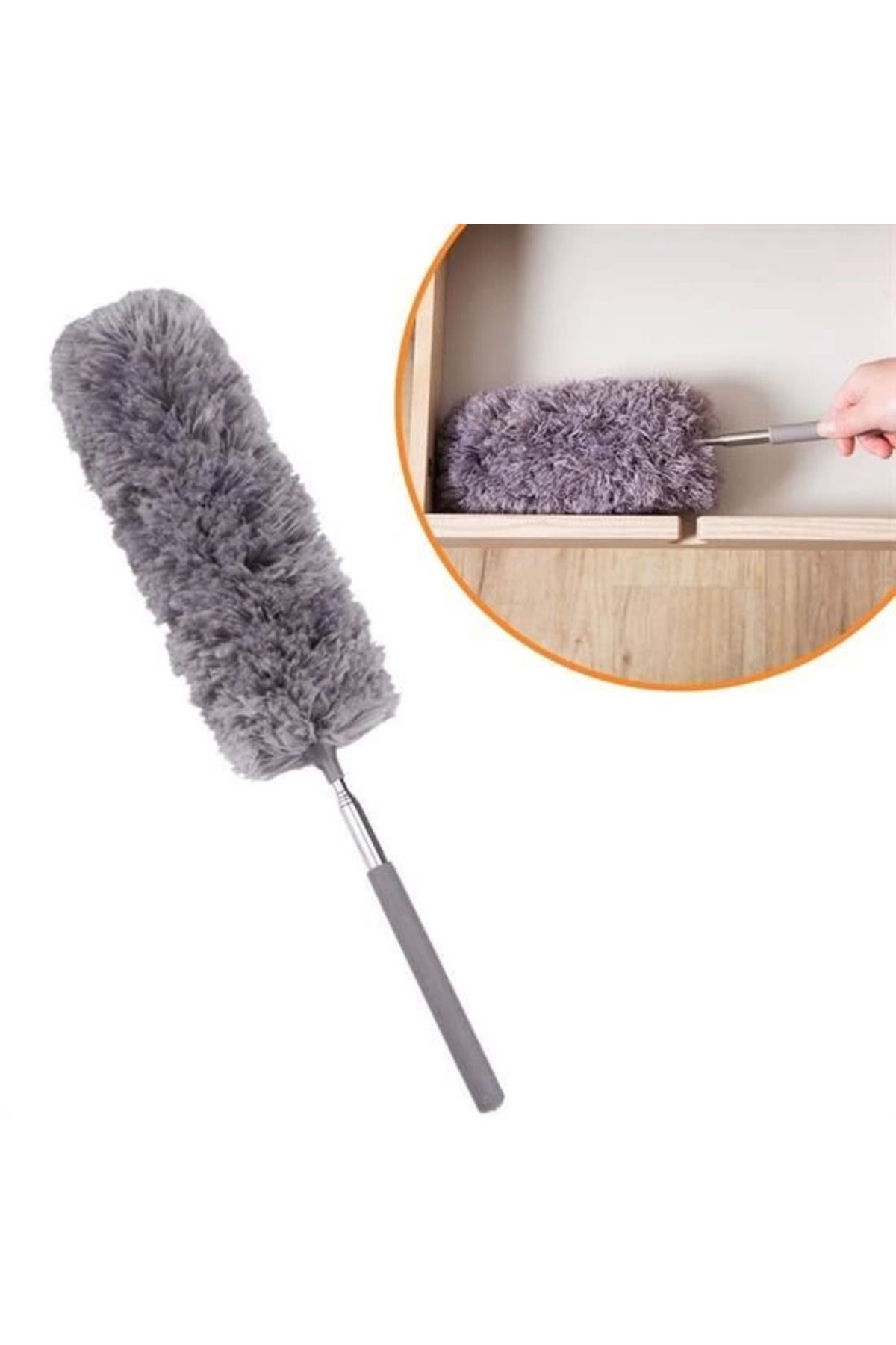 Epilons 140 Cm Teleskopik Uzatılabilir Mikrofiber Yumuşak Başlıklı Gri Toz Alma Fırçası Toz Püskülü