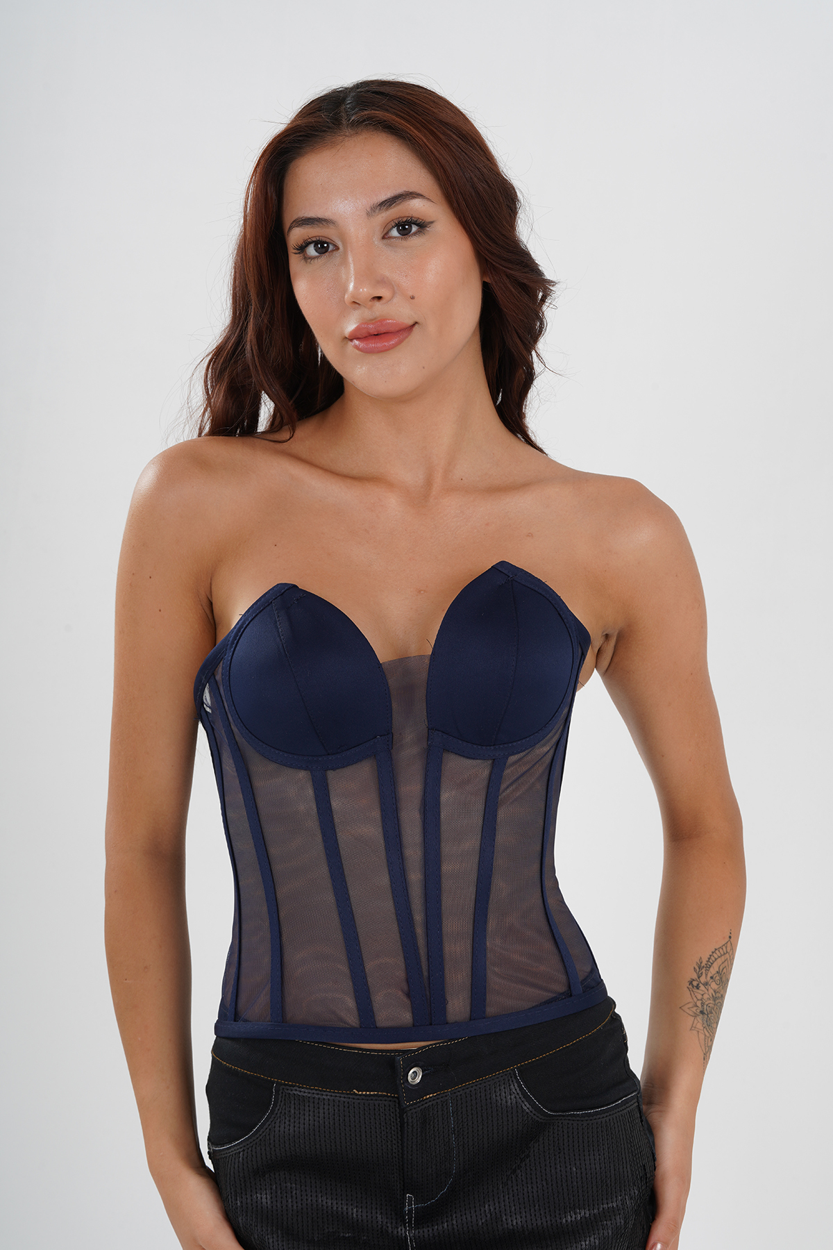 Metay Design Tül Transparan Korse Büstiyer Kedi Kulağı Model