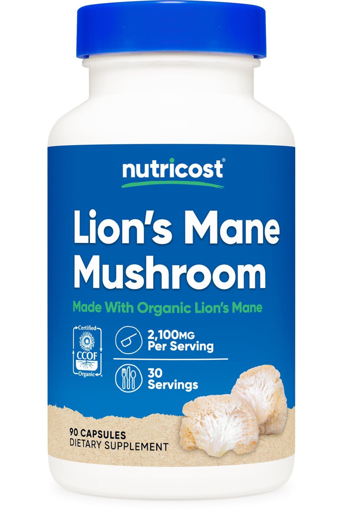 Nutricost Lion's Mane Mushroom Aslan yelesi mantarı 2100 mg 90 Capsules 700 mg per capsul