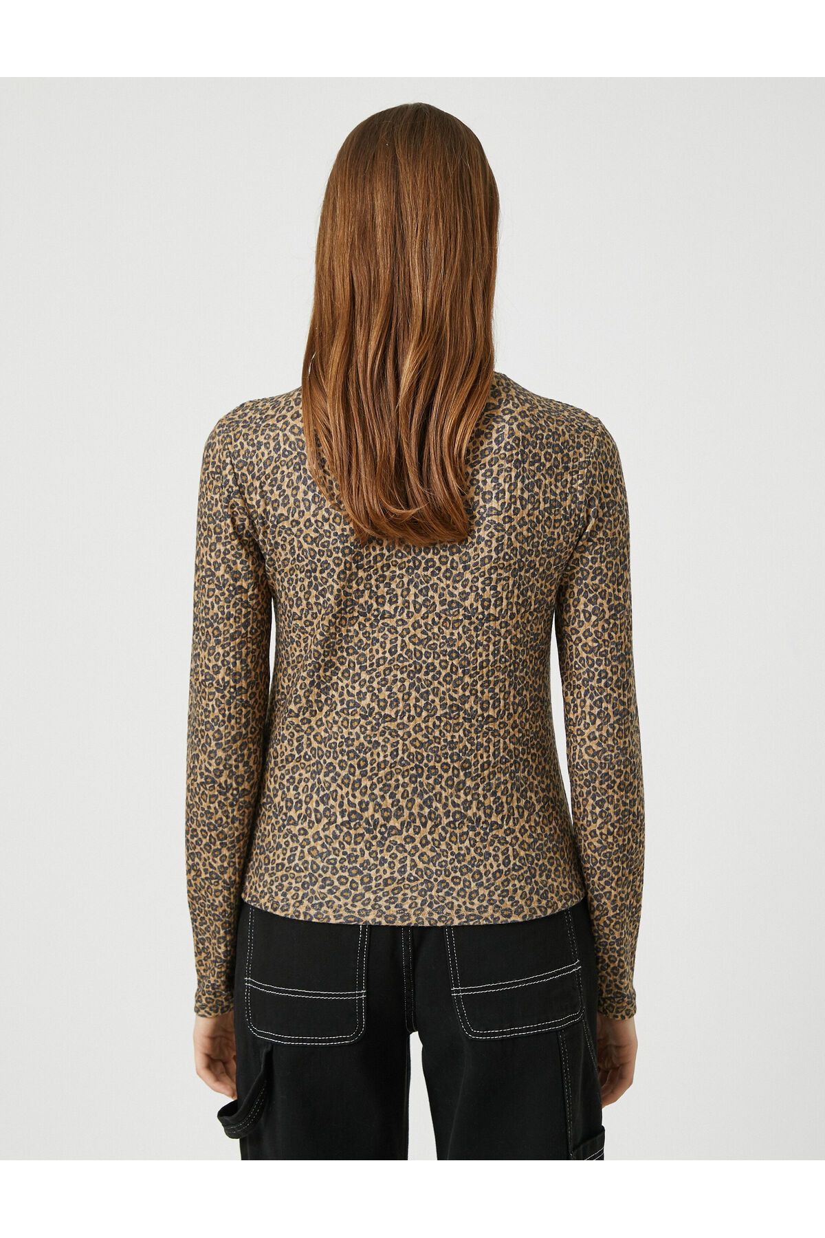 Koton-Leopard Patterned Blouse Half Turtleneck Slim Cut 4