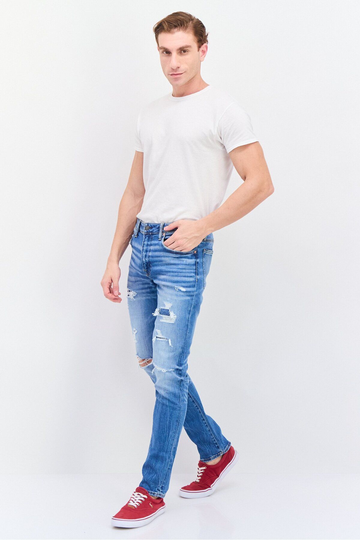 AMERICAN EAGLE-Men Regular Fit Ripped Denim Jeans, Blue 4