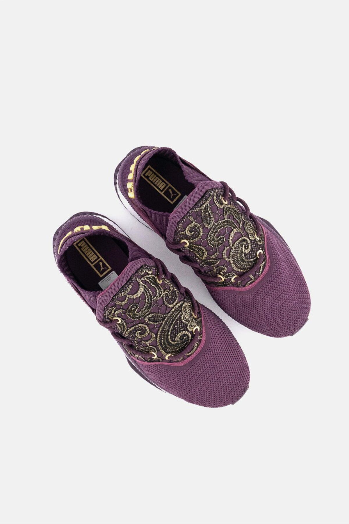 Puma-Women TSUGI Shinsei Mesh Lace Shoes, Shadow Purple and White and Gold 2