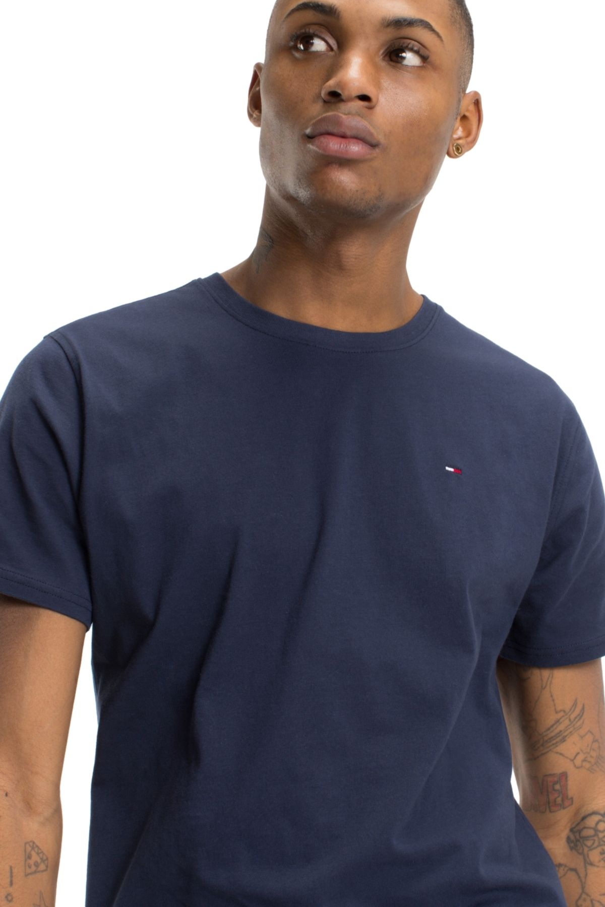 Tommy Jeans-Men's Crew Neck T-shirt - 100% Organic Cotton, Navy Blue, Brand Logo 4