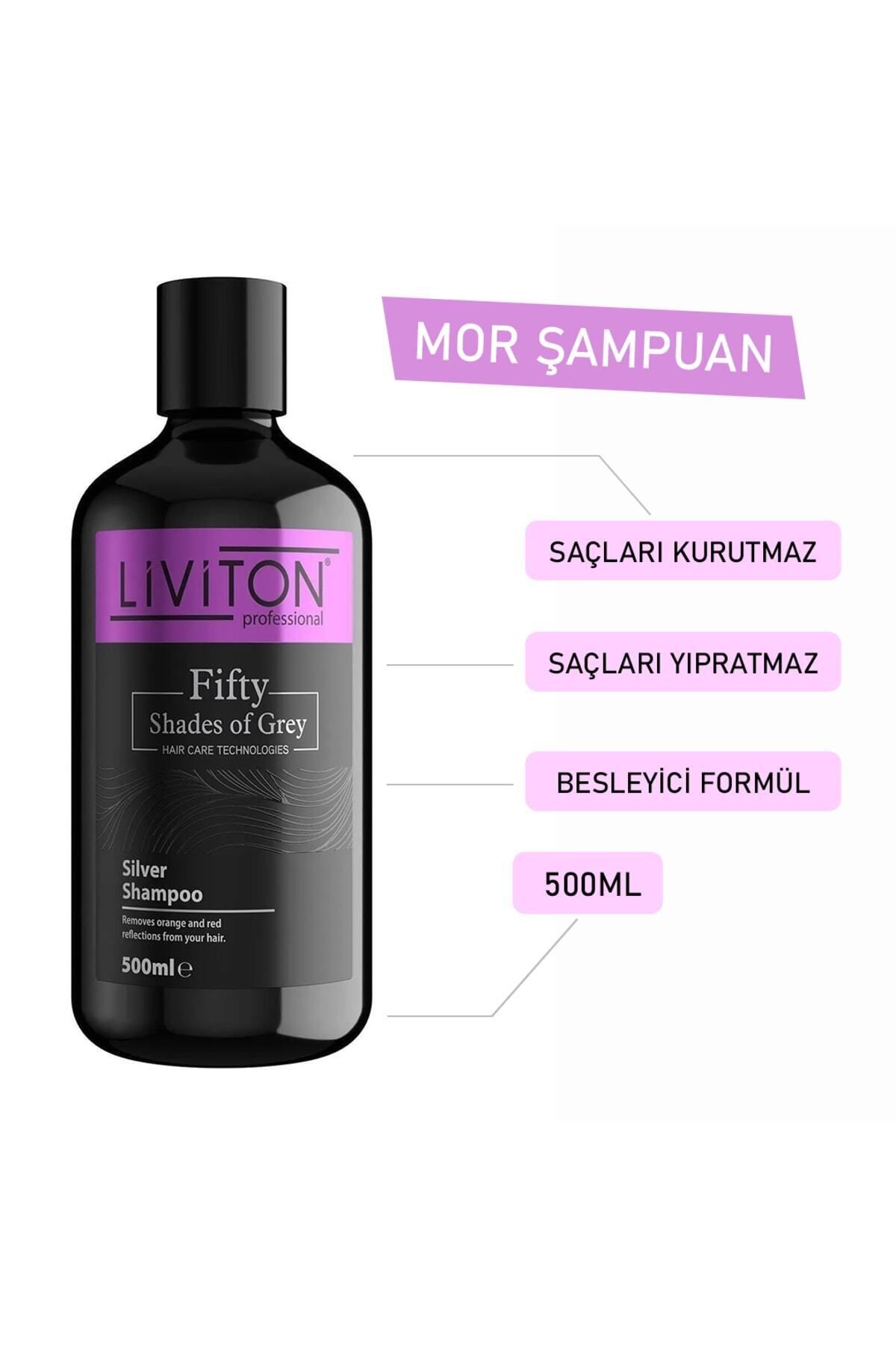 Liviton Professional-Silver Purple Shampoo Gray White Platinum Suitable for Blonde Hair 500 ml 5